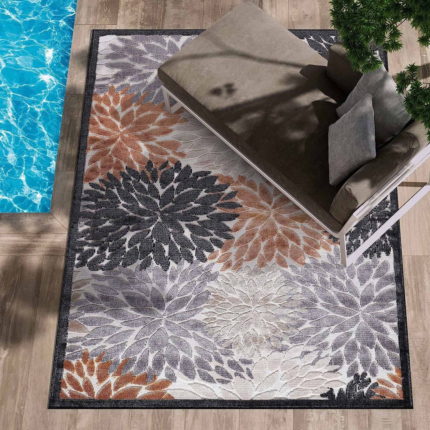 Spring Orange Floral Exotic Tropical Non-Shedding Indoor/Outdoor Area Rugs - Ornate Home