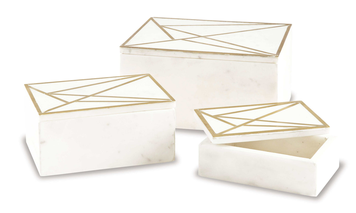 Ackley White/Brass Finish Box (Set of 3)