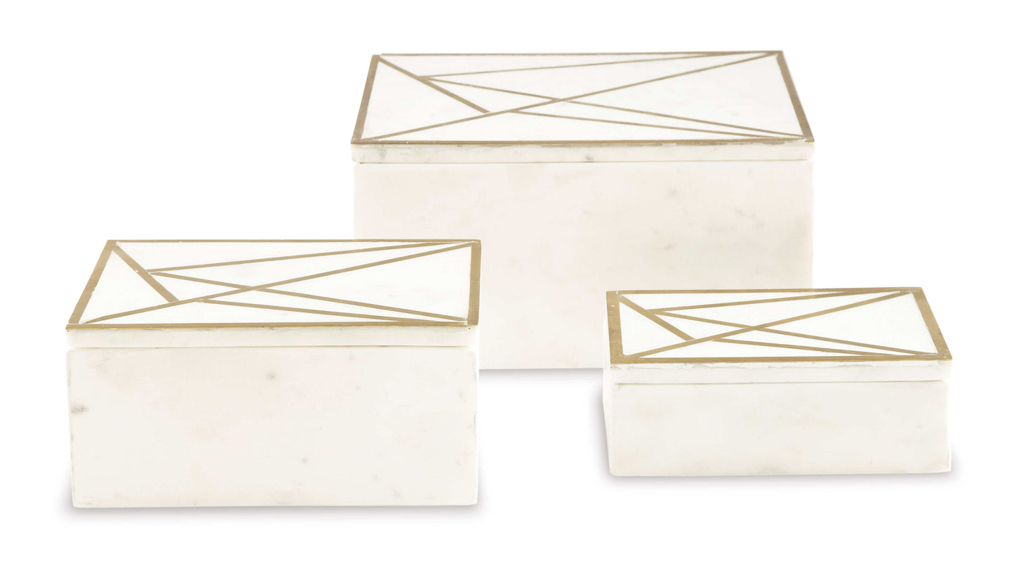 Ackley White/Brass Finish Box (Set of 3)