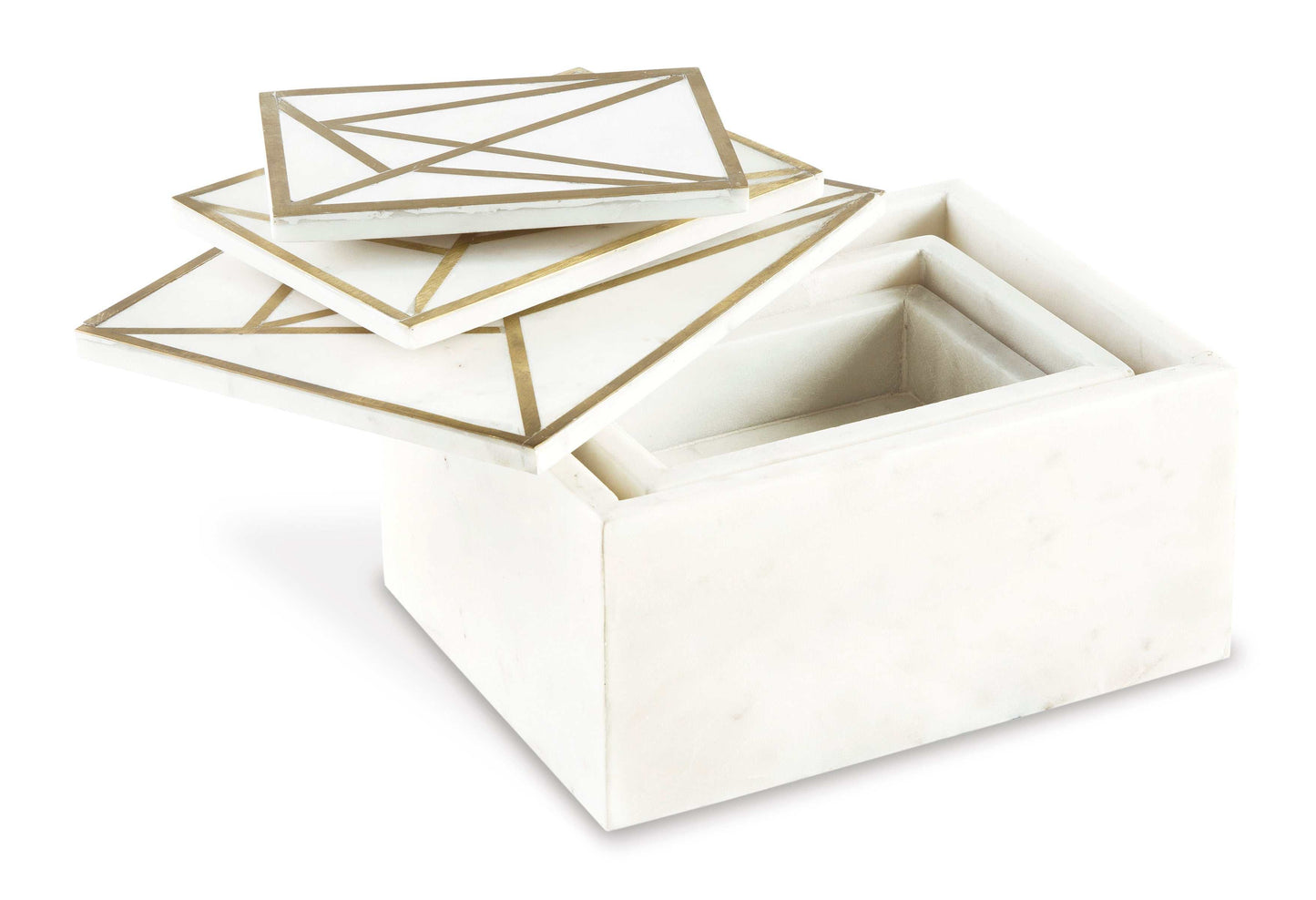 Ackley White/Brass Finish Box (Set of 3)