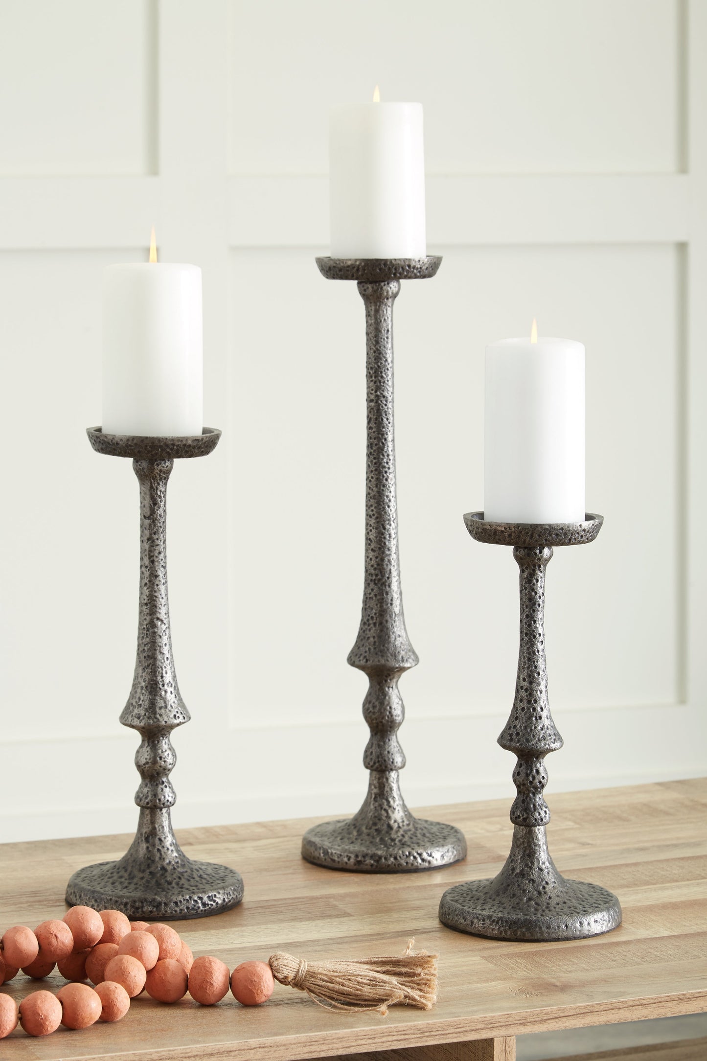 Eravell Pewter Finish Candle Holder (Set of 3)