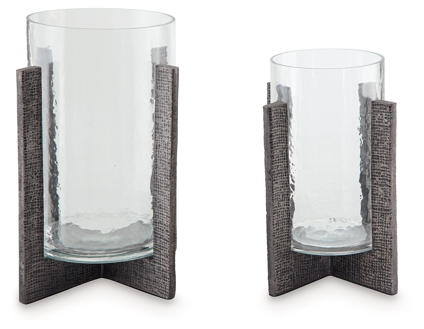 Garekton Clear/Pewter Finish Candle Holder (Set of 2)