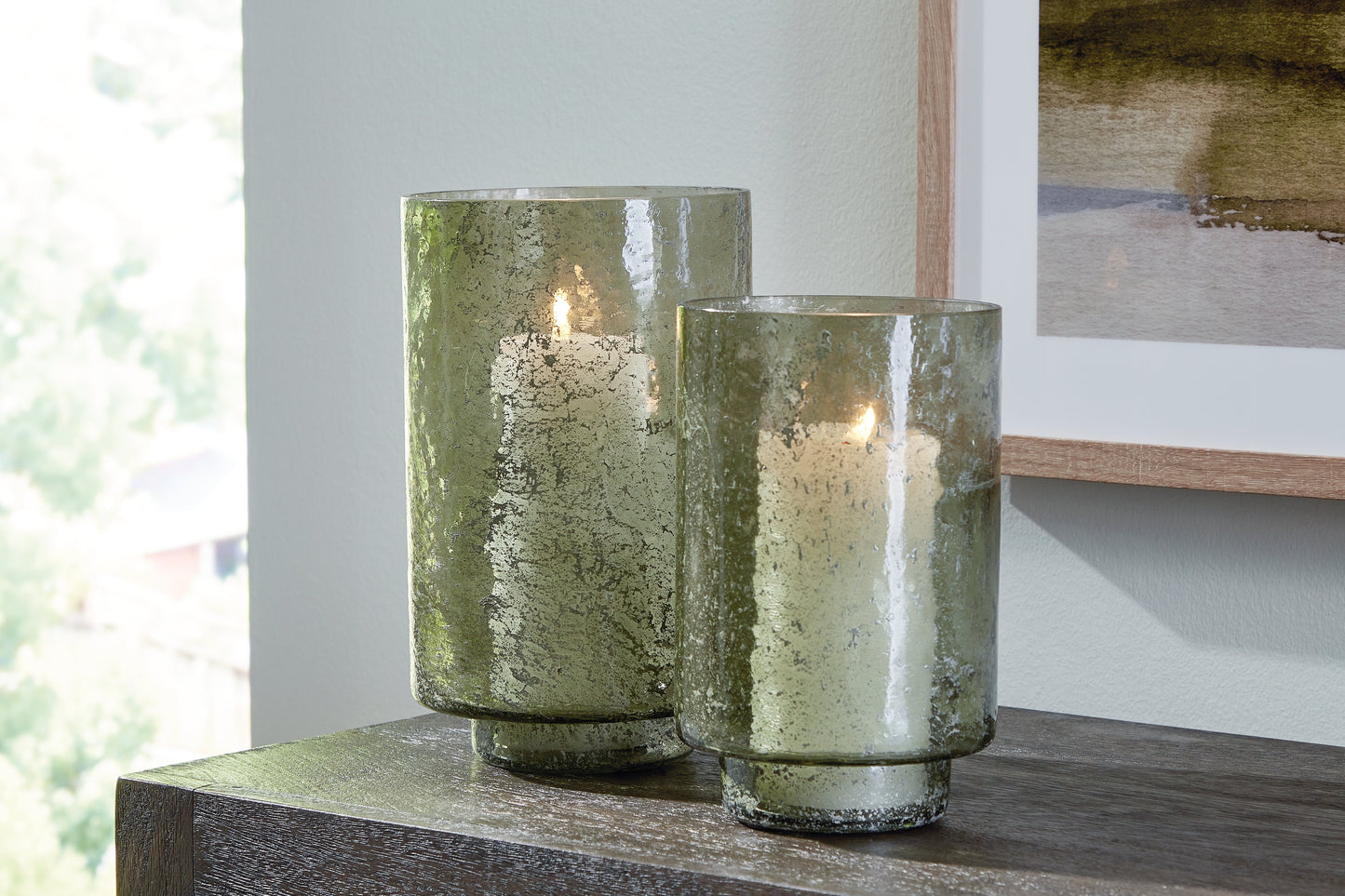 Clarkton Green Candle Holder Set (Set of 2)