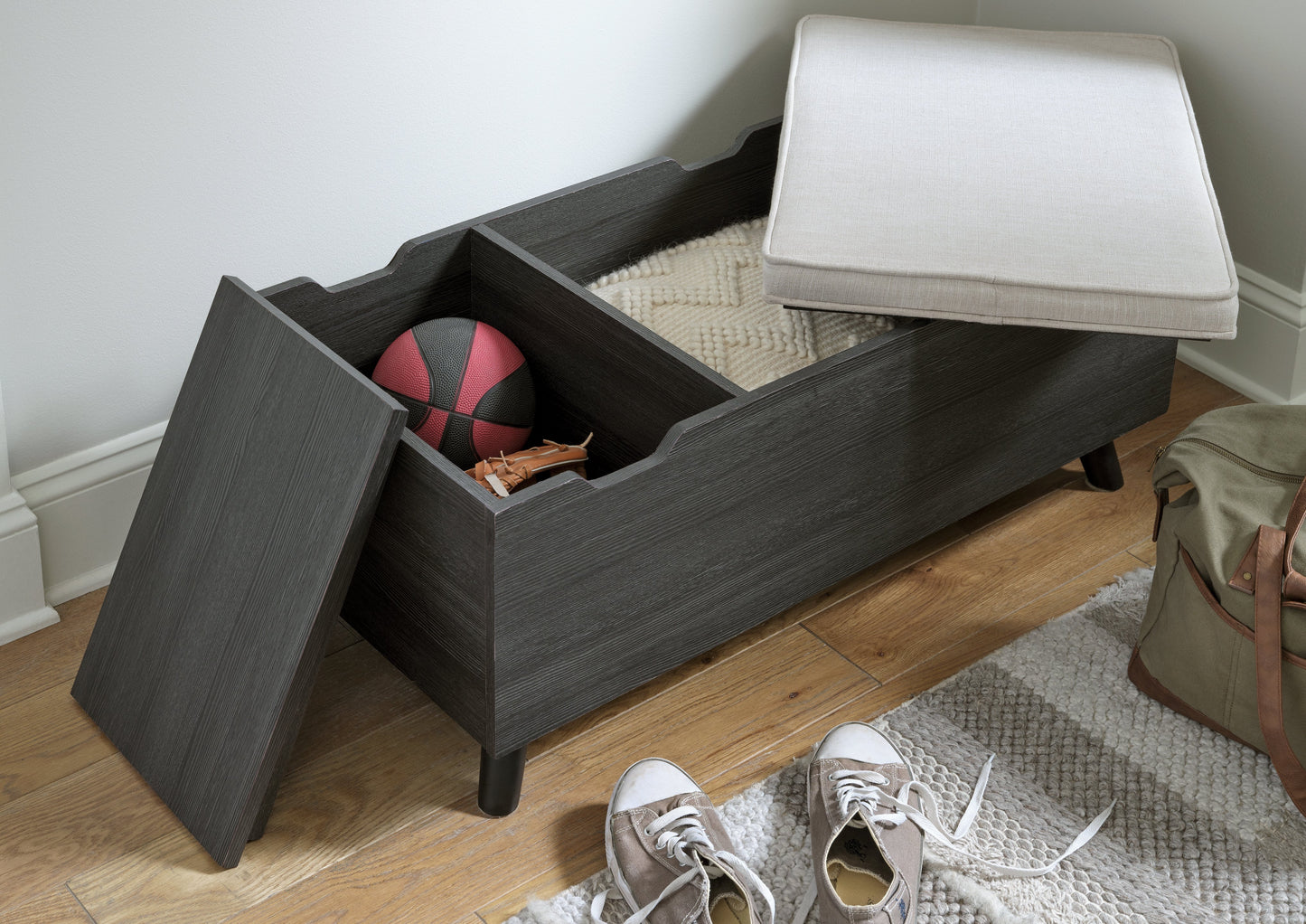 Yarlow Linen/Gray Storage Bench