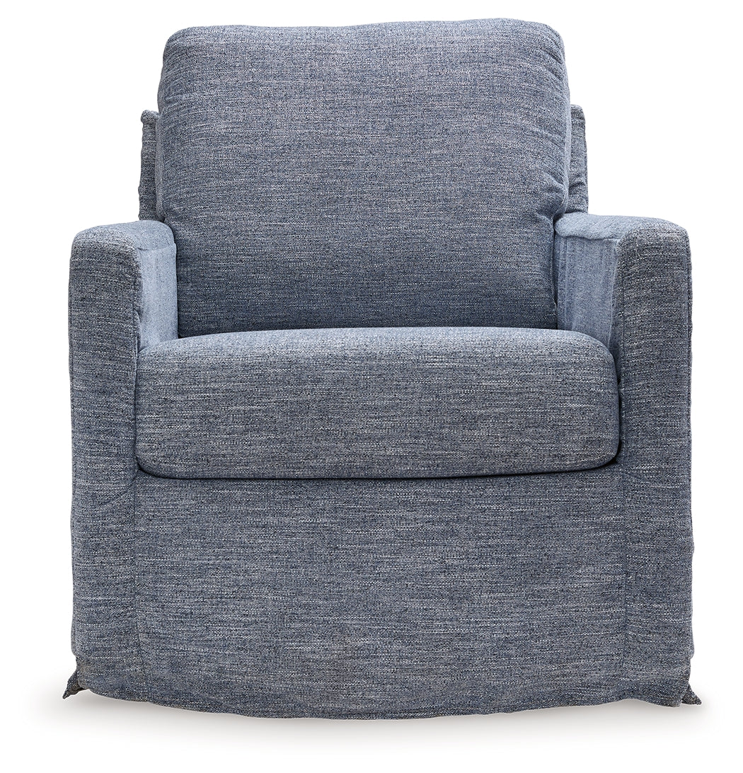 Nenana Next-Gen Nuvella Denim Swivel Glider Accent Chair