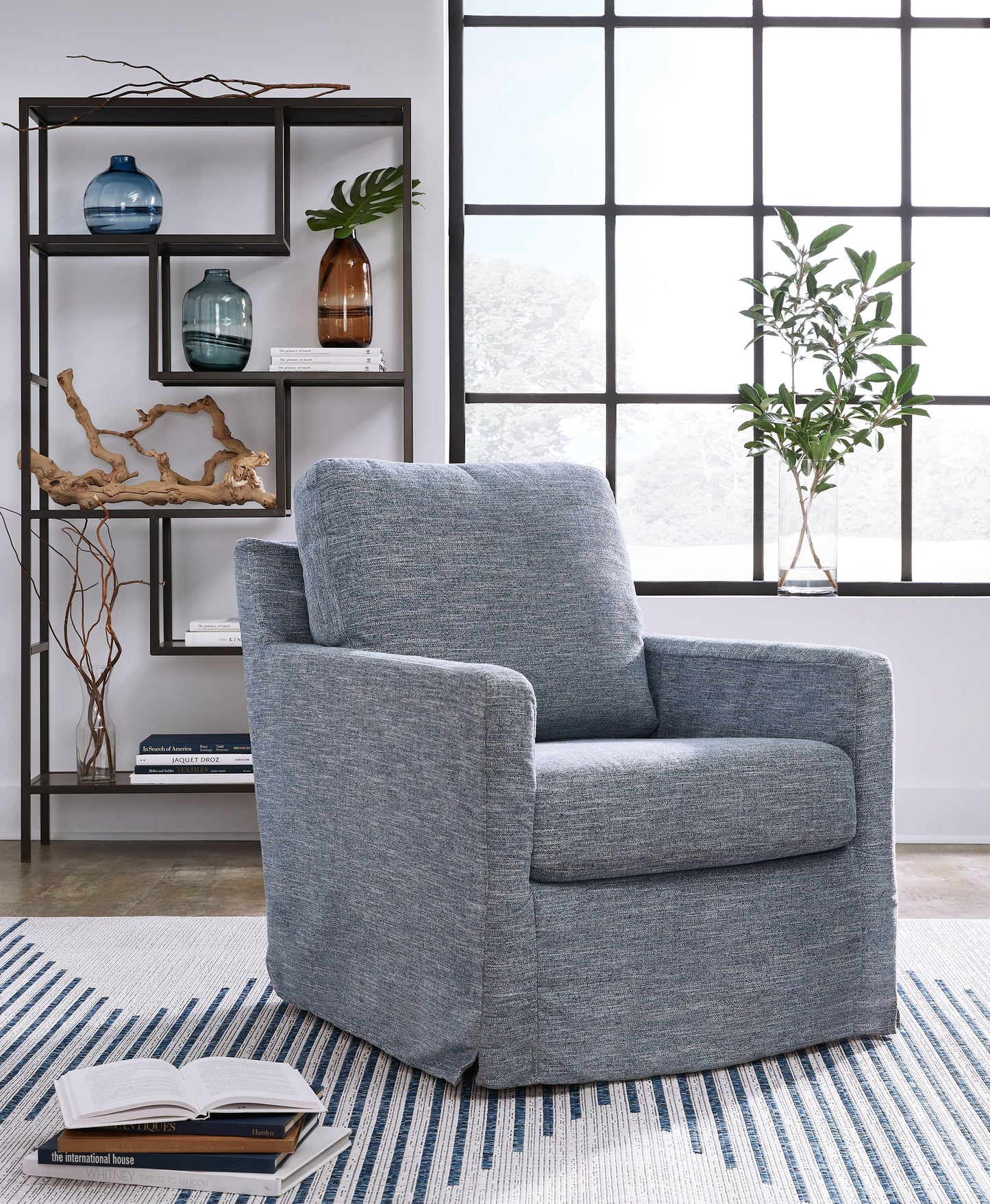 Nenana Next-Gen Nuvella Denim Swivel Glider Accent Chair