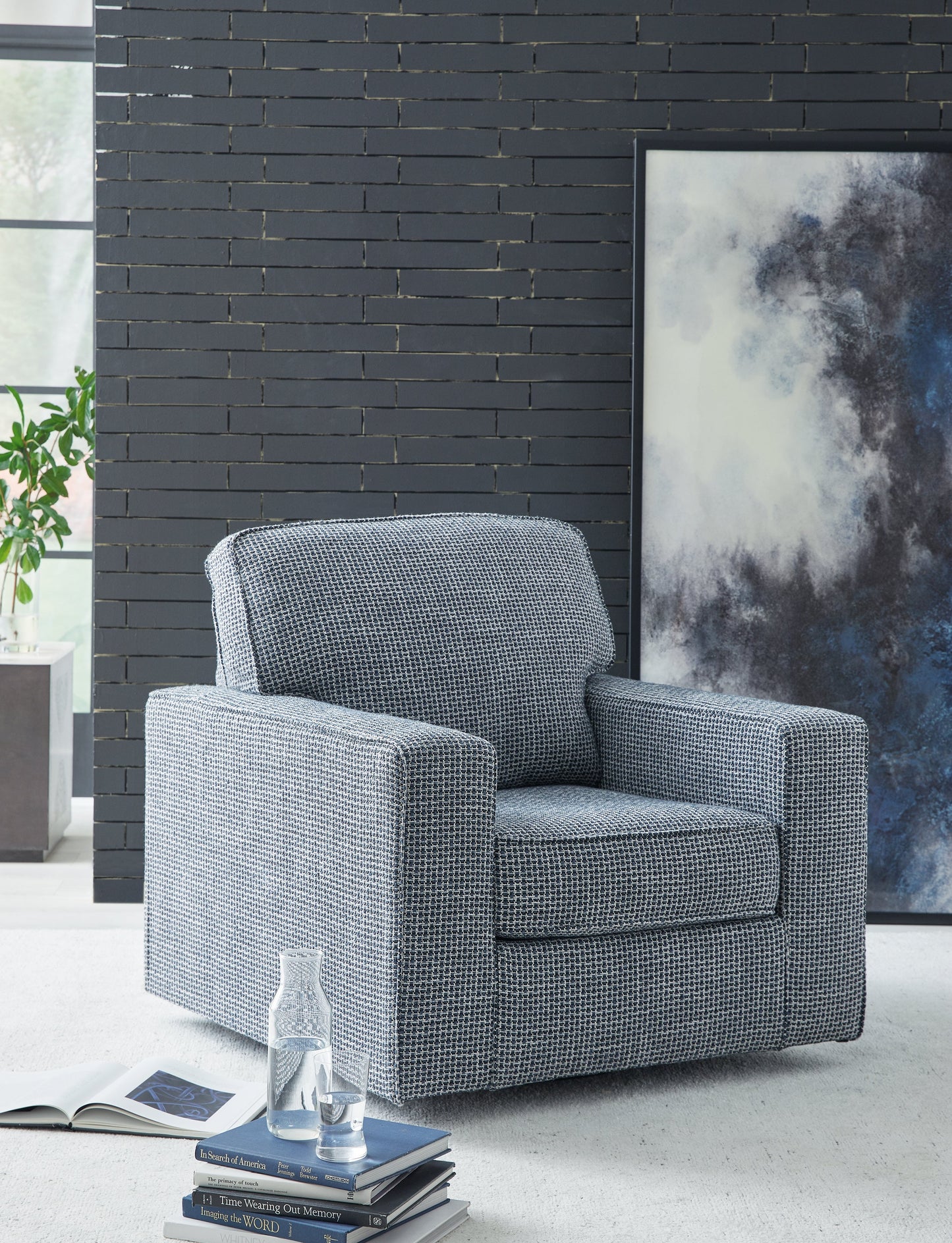 Olwenburg Denim Swivel Accent Chair