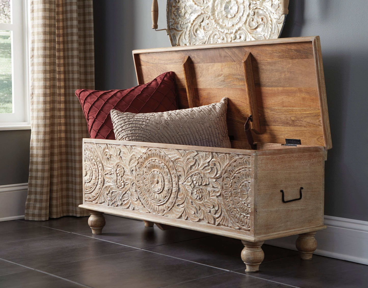 Fossil Ridge Beige Storage Bench