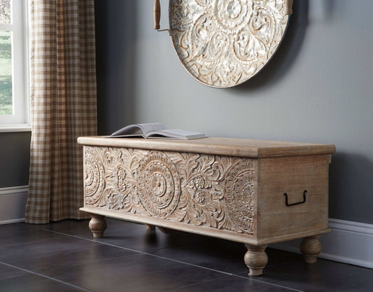 Fossil Ridge Beige Storage Bench