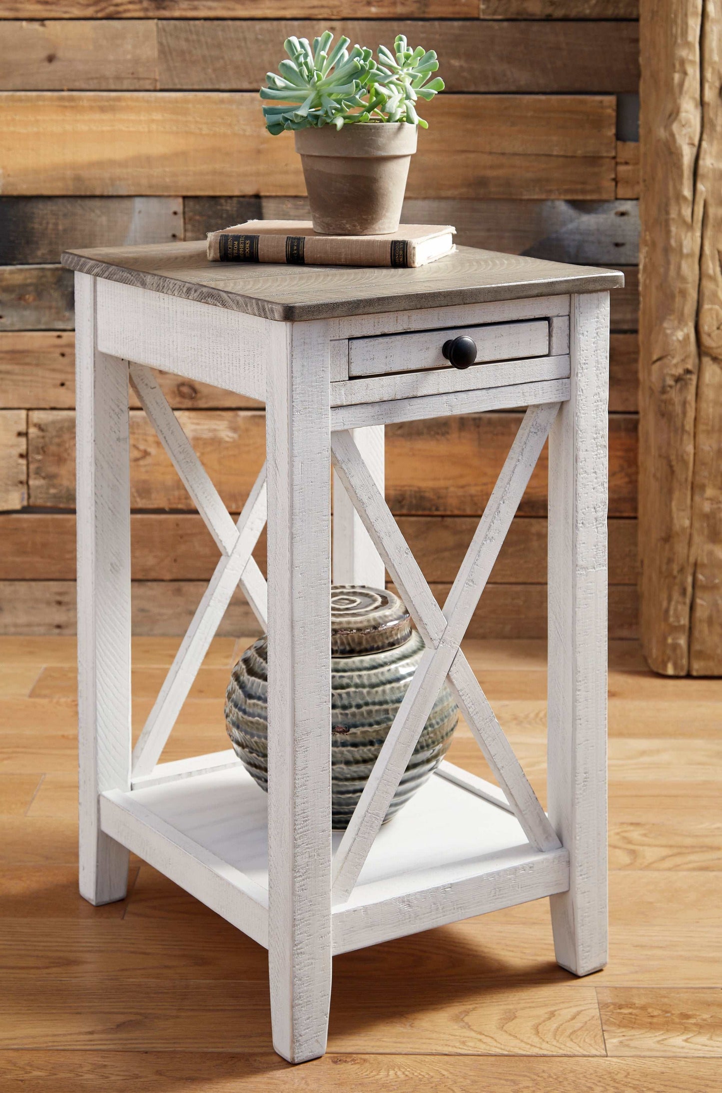 Adalane White & Gray Accent Table