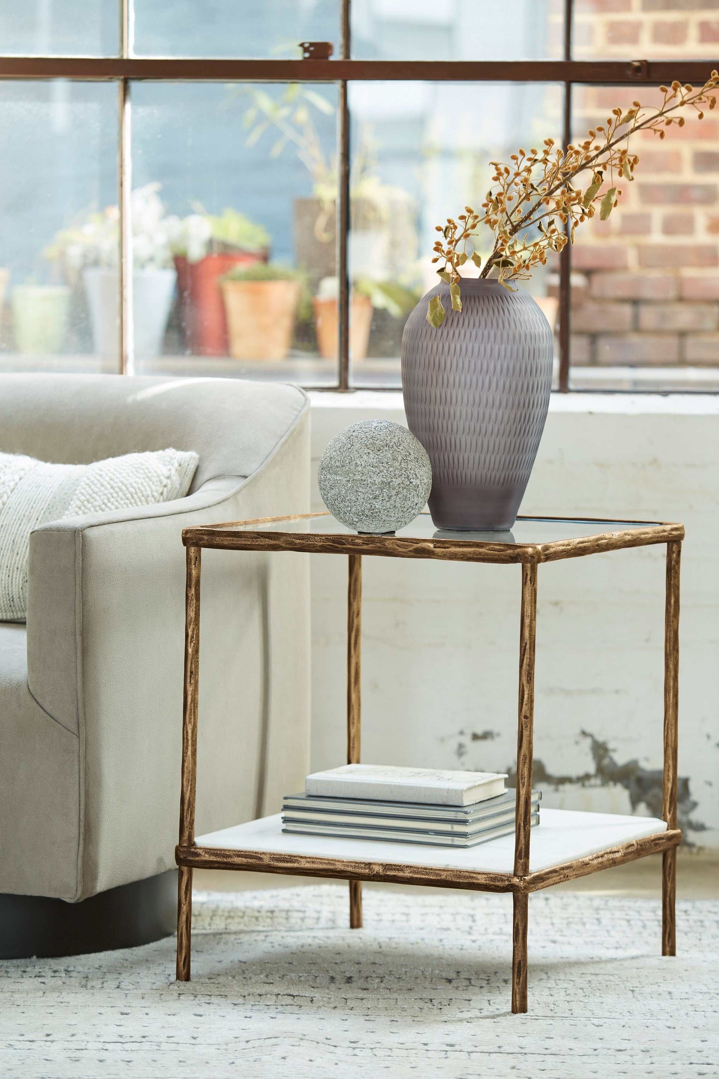 Ryandale Clear Glass & Marble End Table