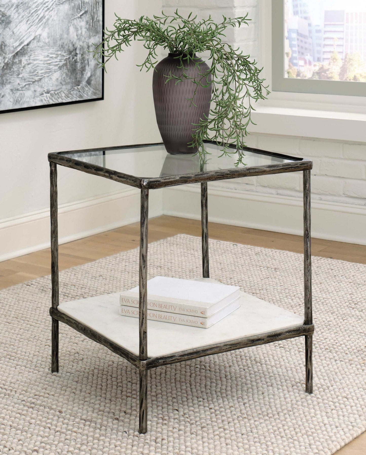 Ryandale Clear Glass & Marble End Table