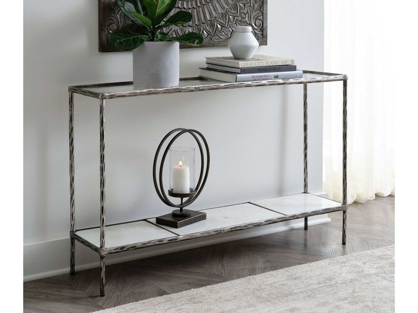 Ryandale Clear Glass & Marble Sofa Table