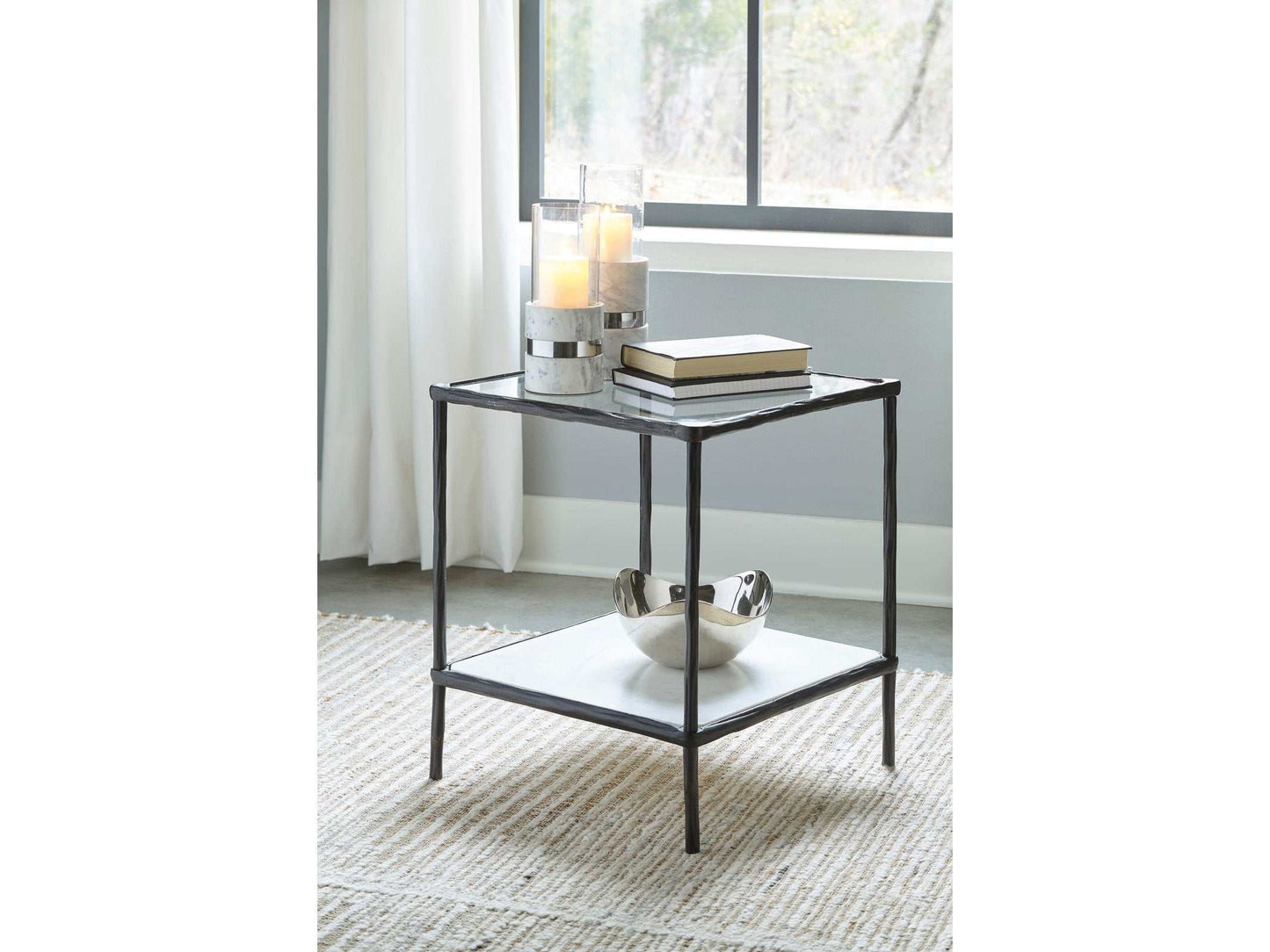 Ryandale Clear Glass & Marble End Table