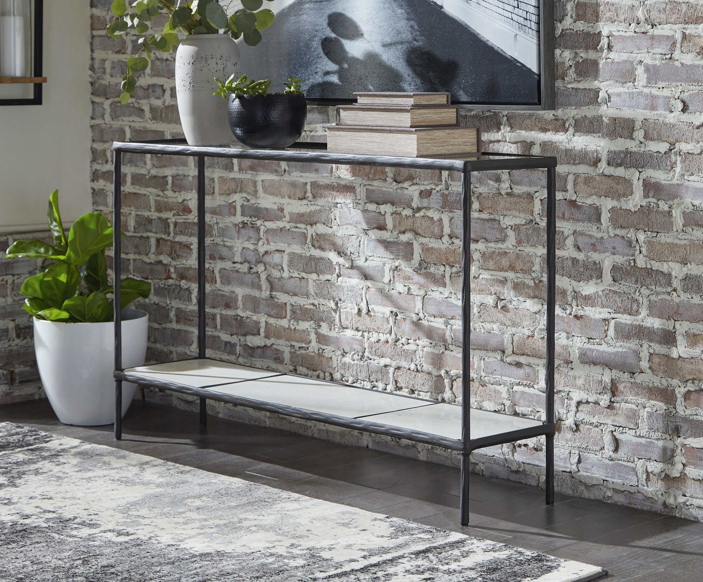 Ryandale Clear Glass & Marble Sofa Table