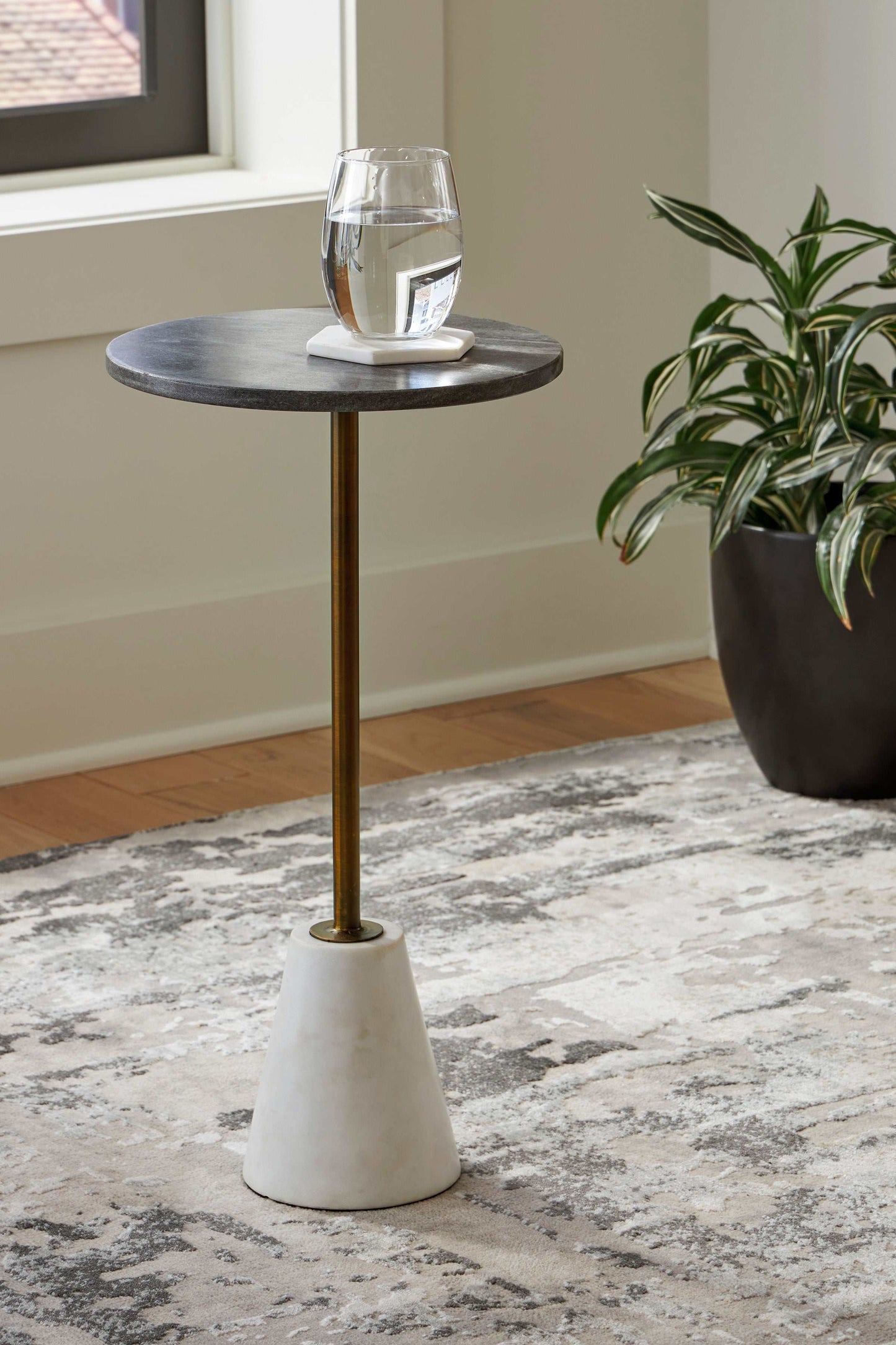 Caramont Black/White/Gold Finish Accent Table