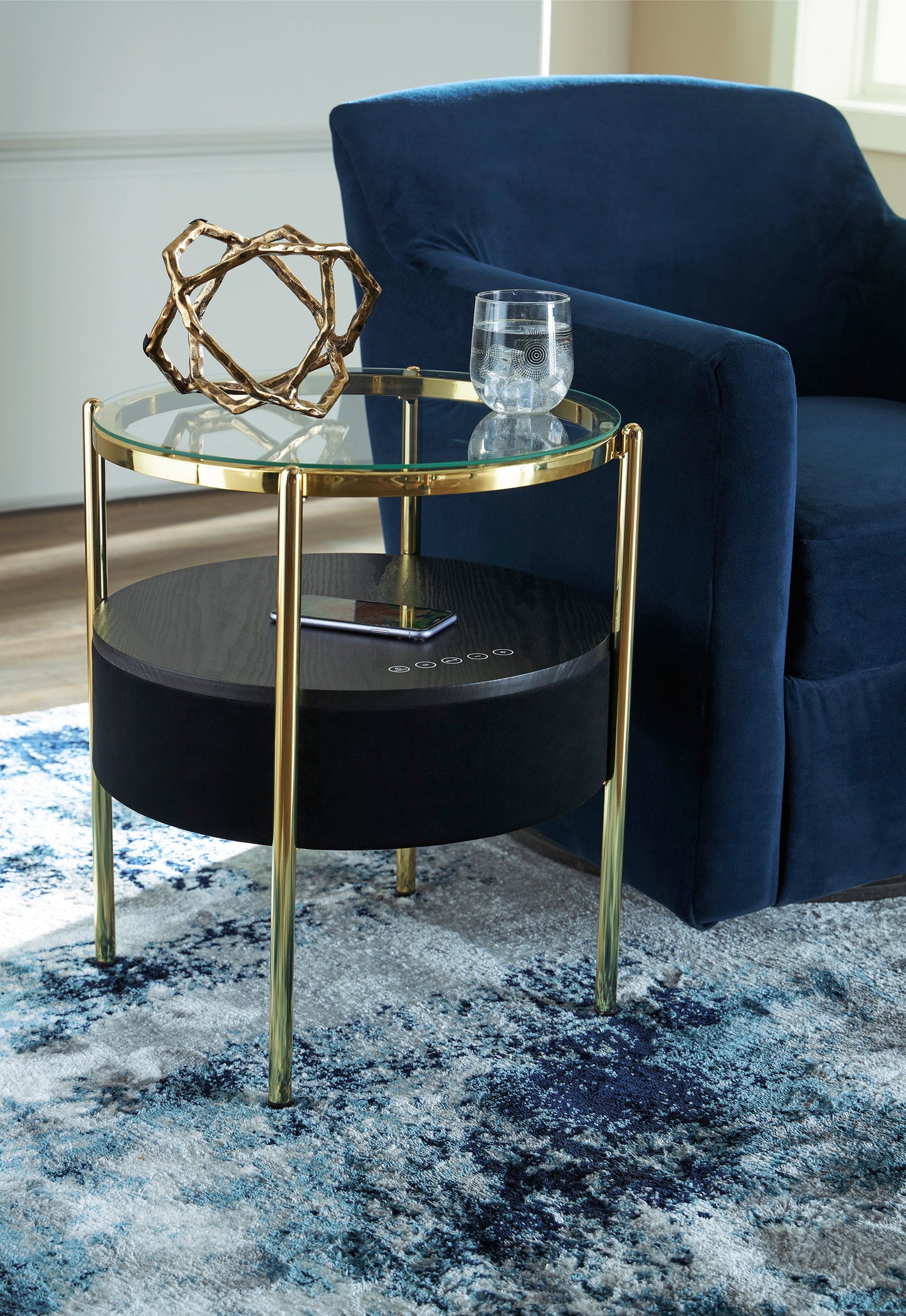 Nedman Black & Gold Accent Table w/ Speaker - Ornate Home