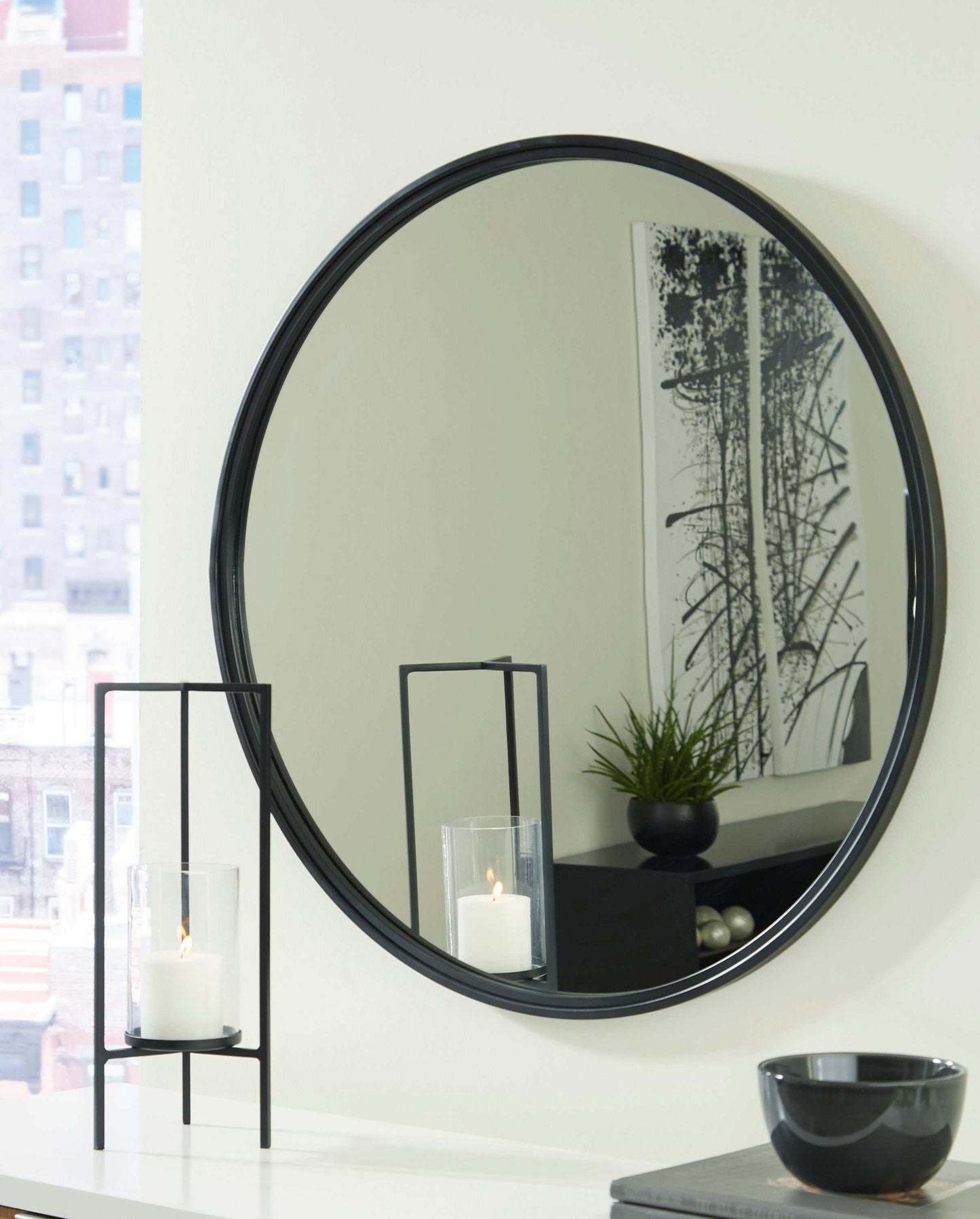 Brocky Black Round Accent Mirror