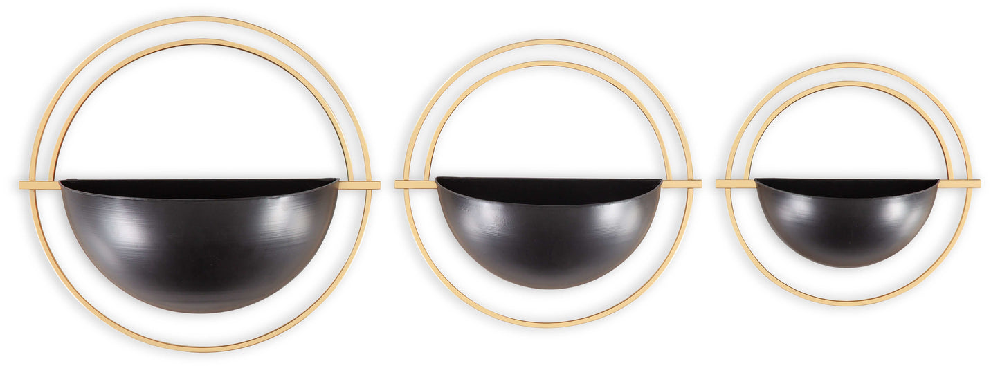 Tobins Black/Gold Finish Wall Planter (Set of 3)