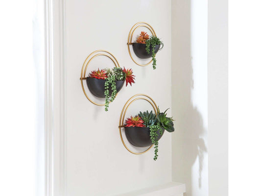 Tobins Black/Gold Finish Wall Planter (Set of 3)