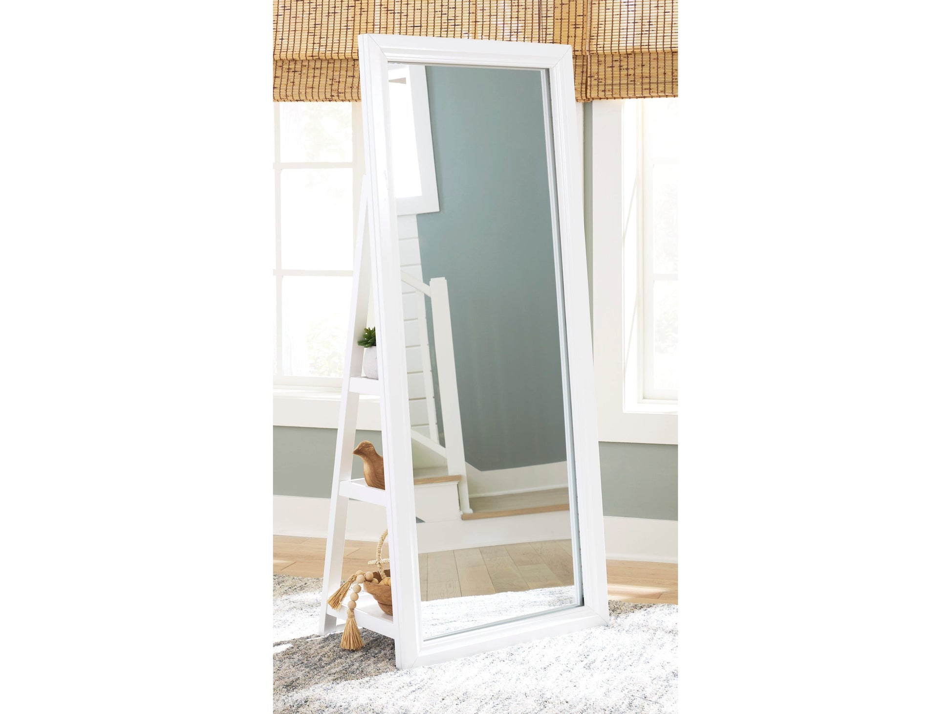 Evesen White Floor Mirror w/ Storage - Ornate Home