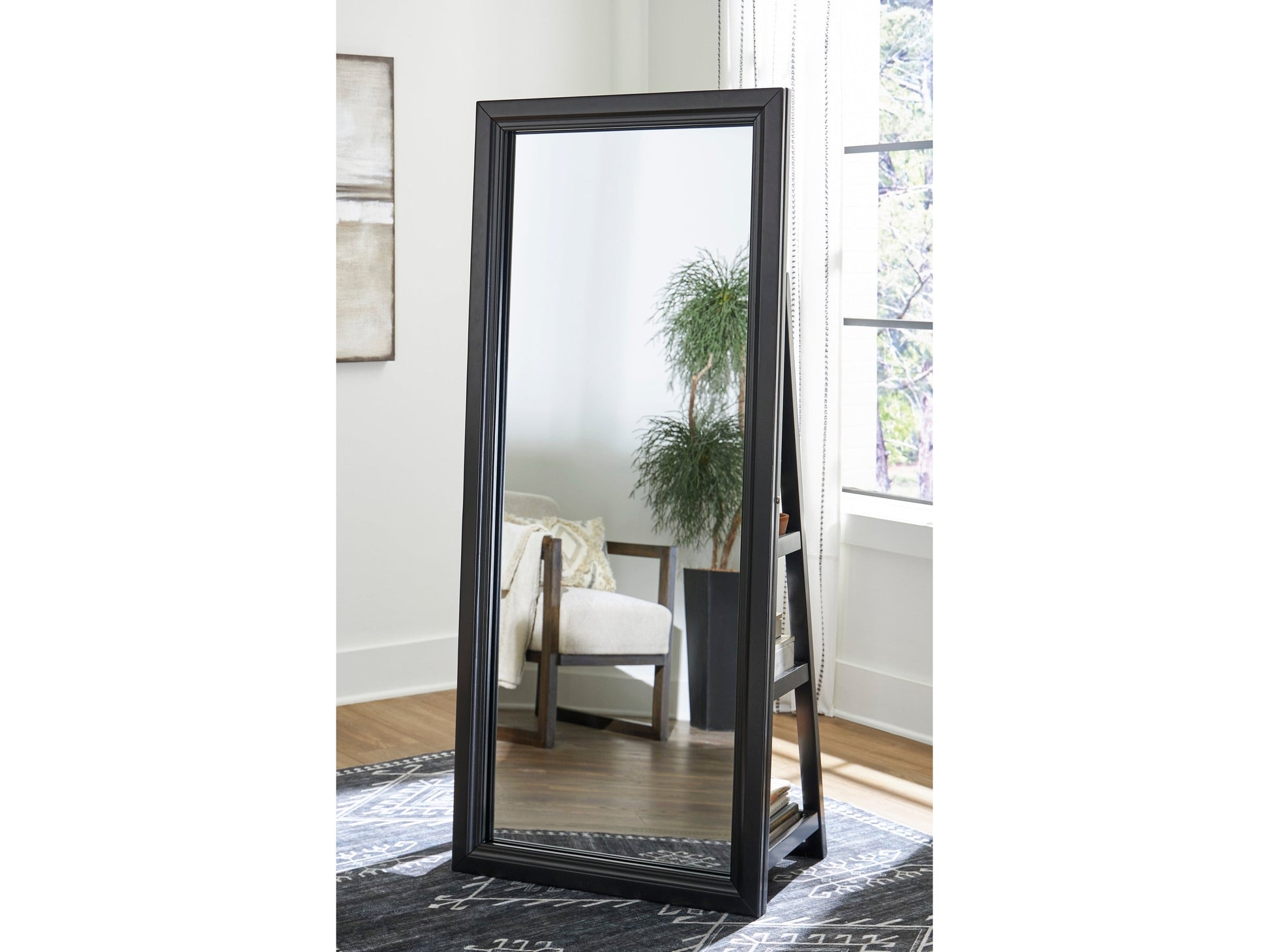 Evesen Black Floor Mirror w/ Storage - Ornate Home