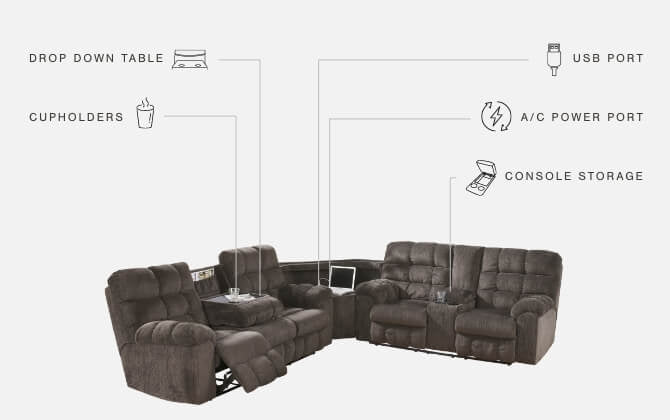 Acieona Slate 3-Piece Reclining Sectional