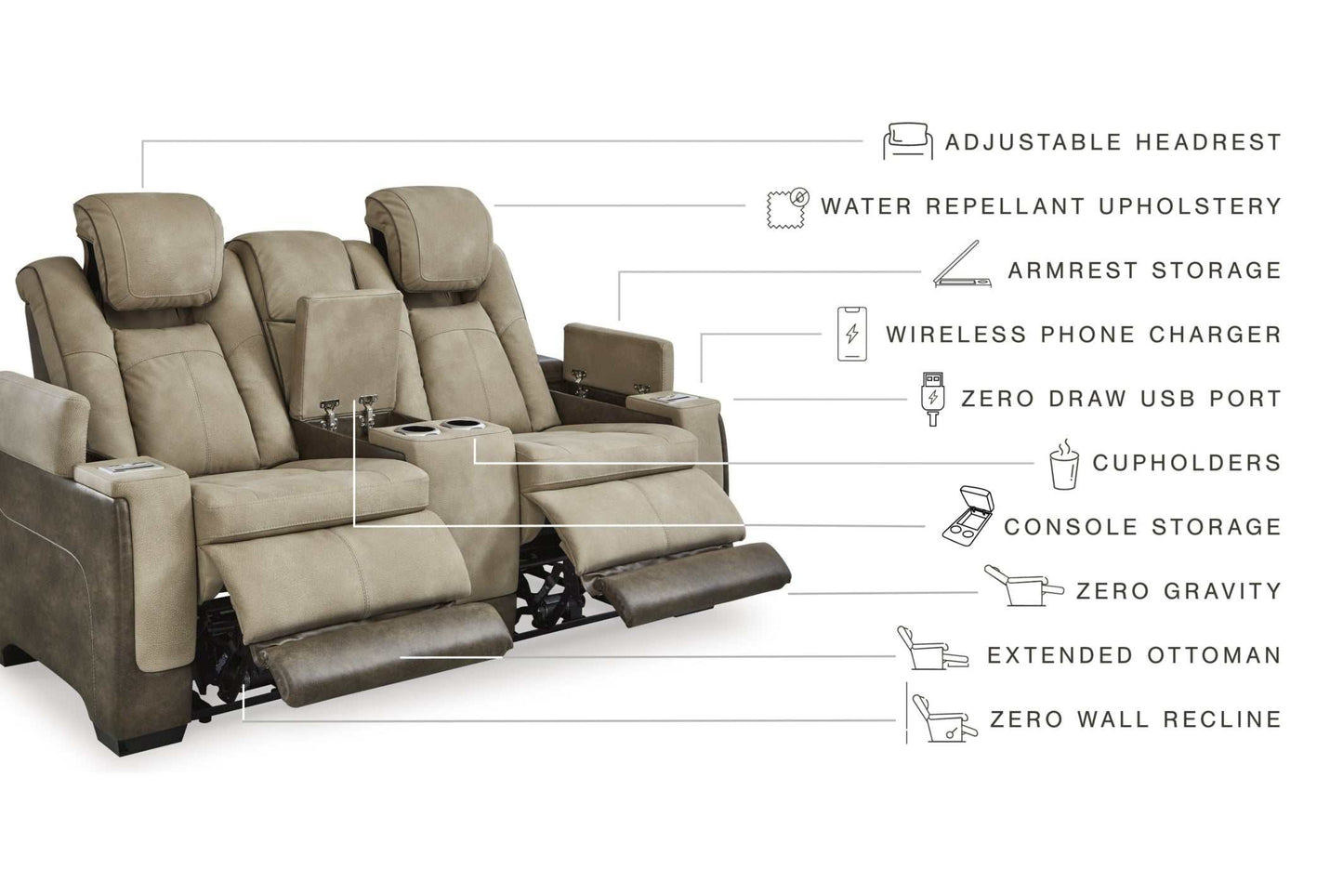 Next-Gen DuraPella Sand Power Reclining Loveseat w/ Console