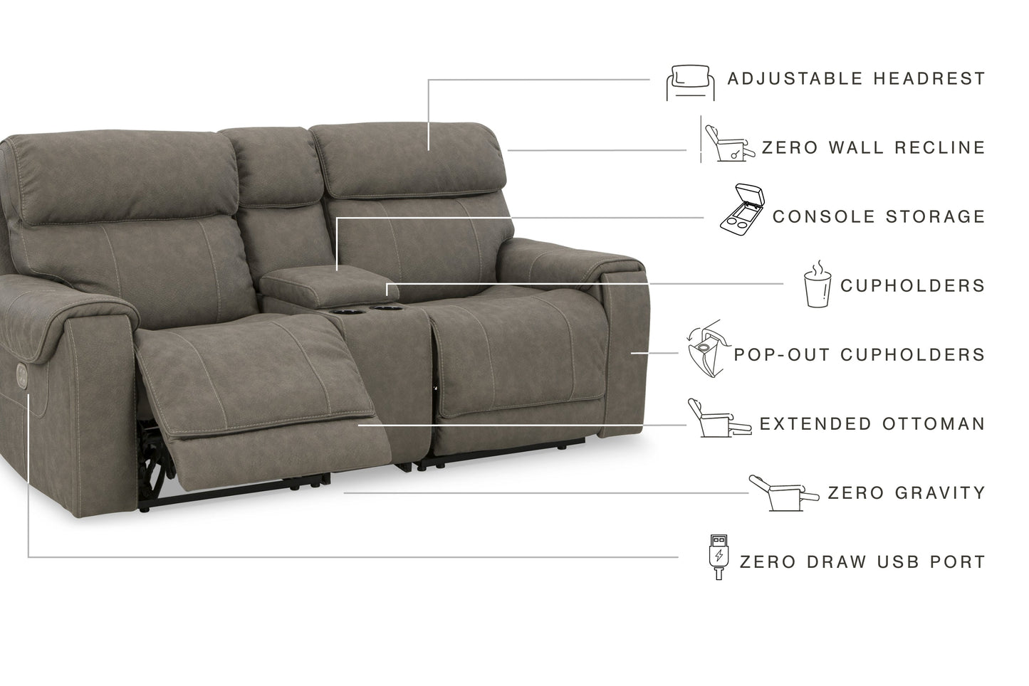 Starbot Fossil 3-Piece Power Reclining Sectional Loveseat with Console