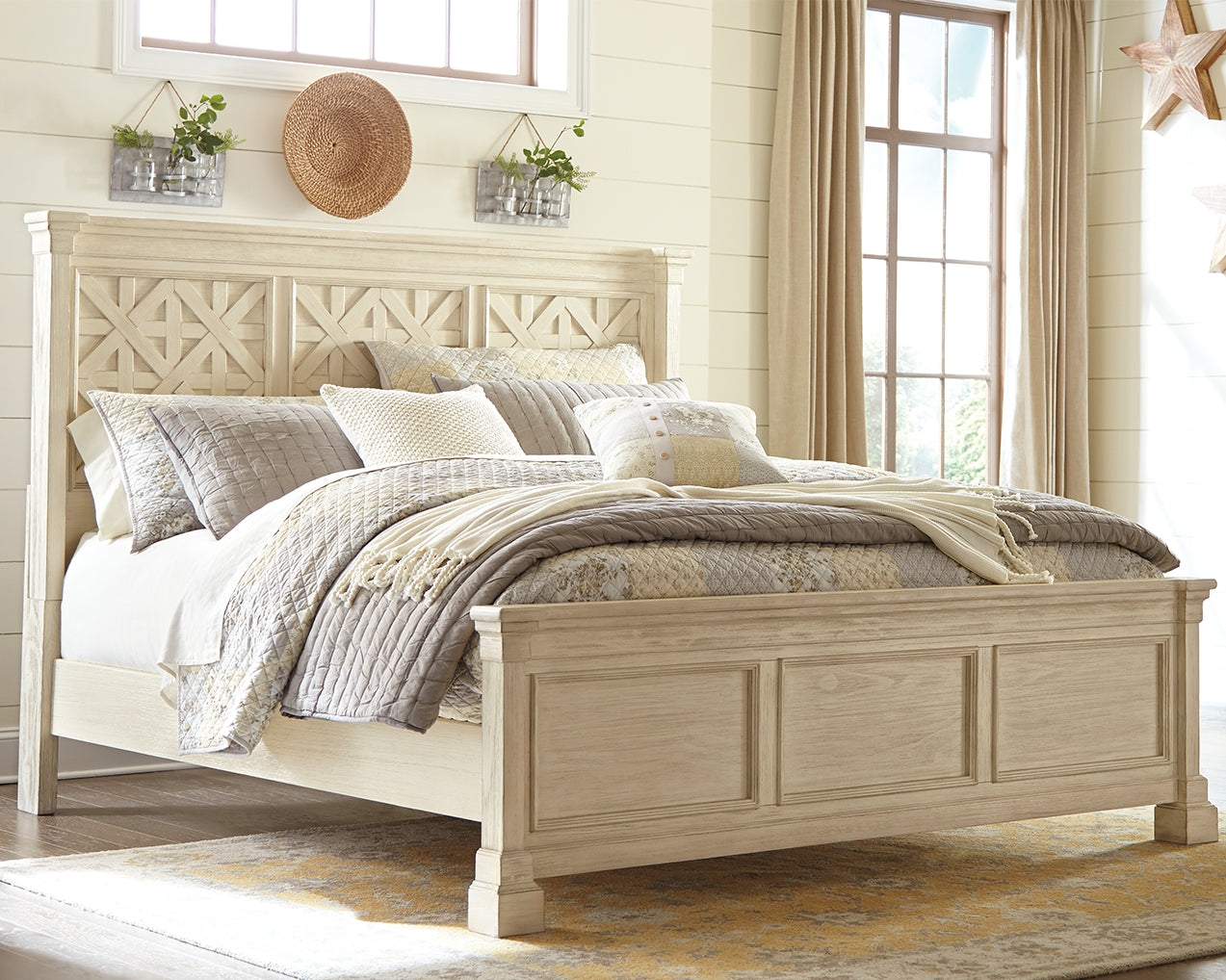 Bolanburg White King Panel Bedroom Set with Dresser, Mirror, Chest and 2 Nightstands