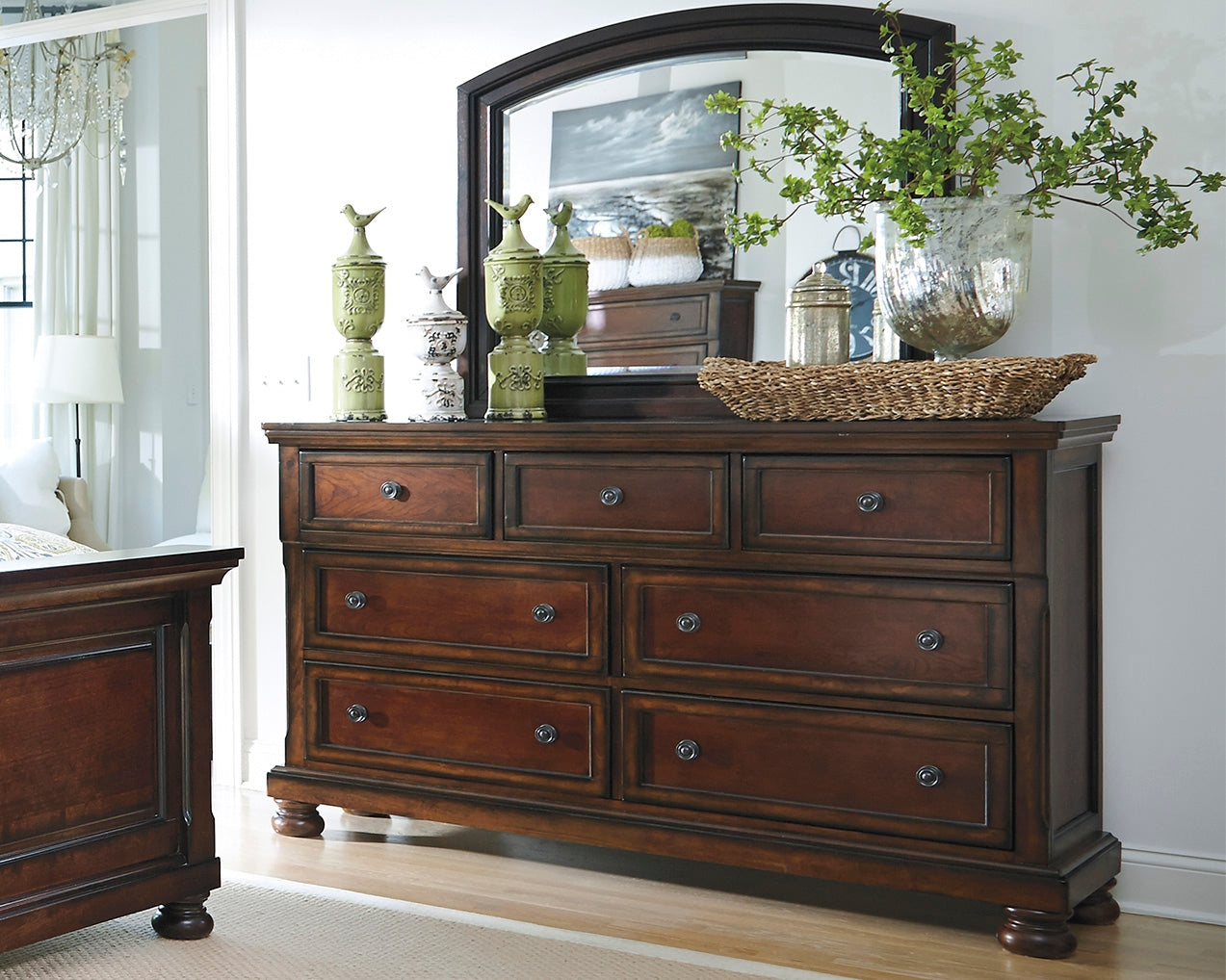 Porter Rustic Brown Queen Panel Bedroom Set with Dresser, Mirror and Nightstand