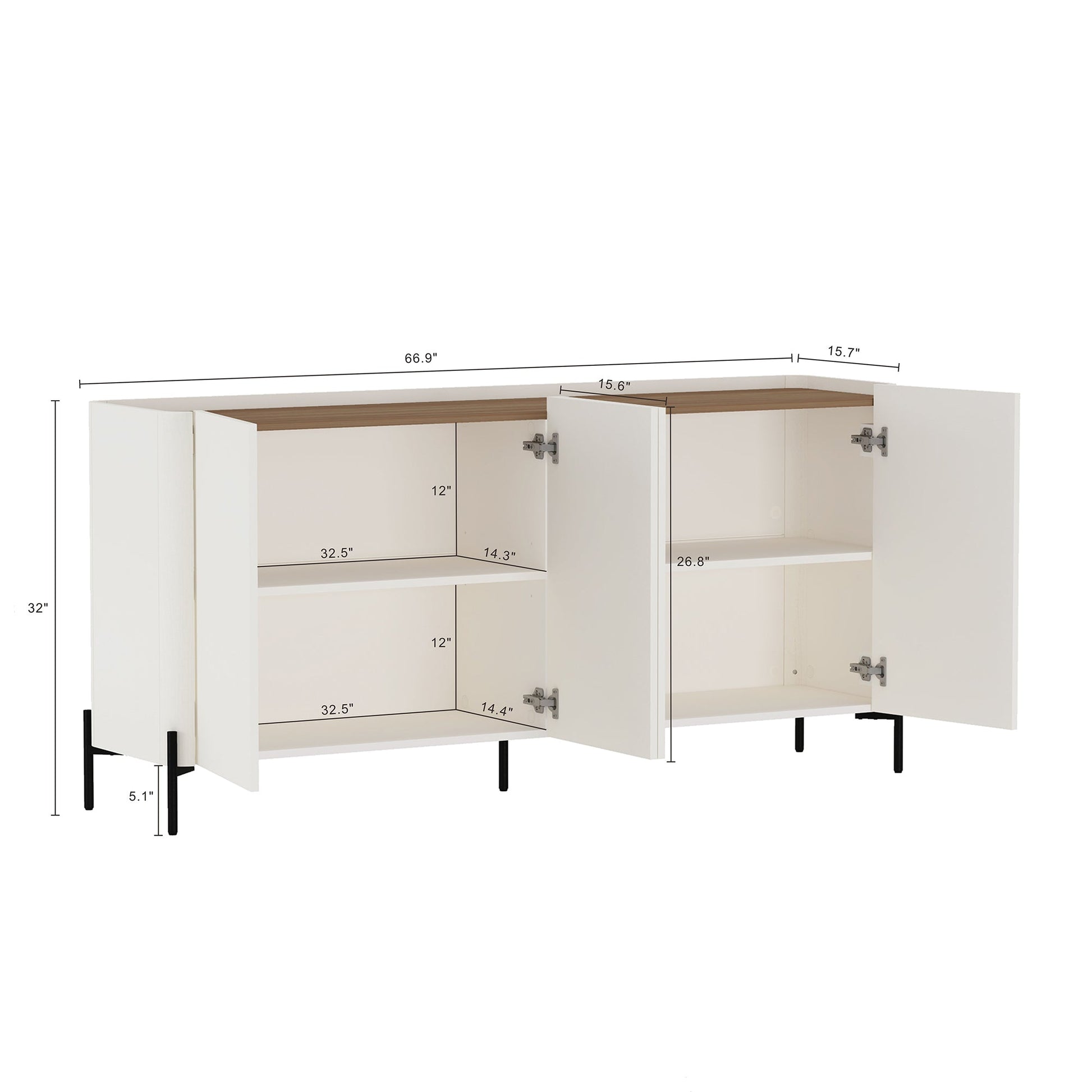 Abbey 66.9" Sideboard in Maple and Off White - Ornate Home