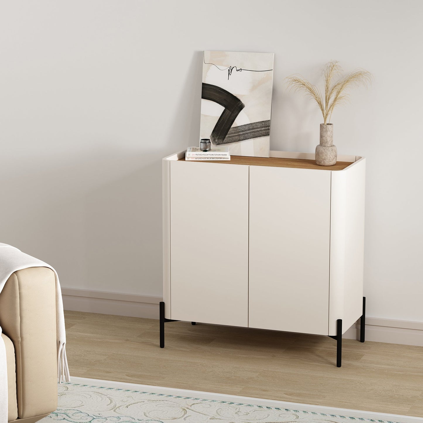Abbey Accent Cabinet in Maple and Off White - Ornate Home
