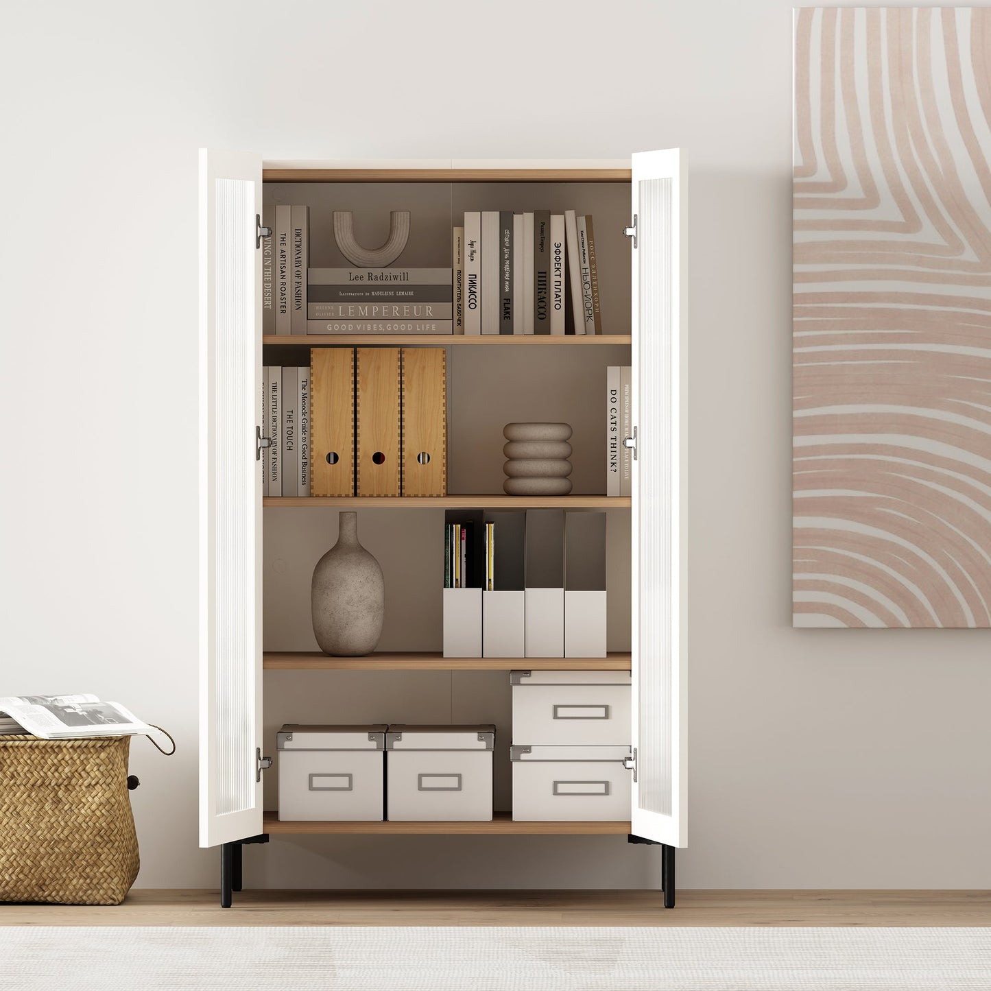 Abbey Décor Glass Cabinet in Maple and Off White - Ornate Home