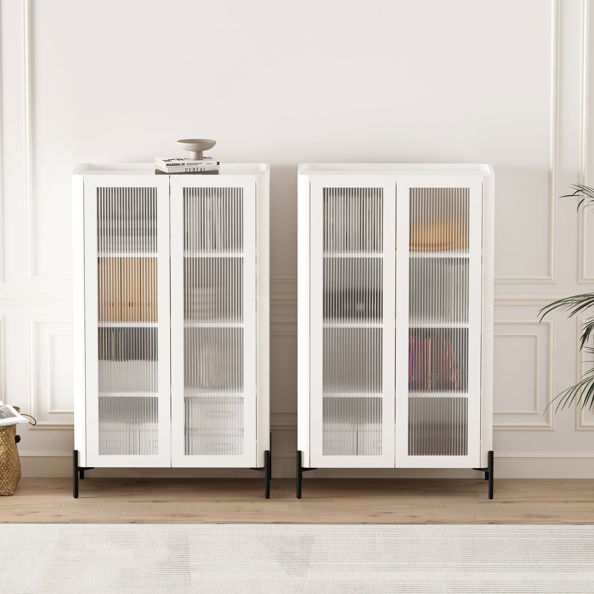 Abbey Décor Glass Cabinet in White (set of 2) - Ornate Home