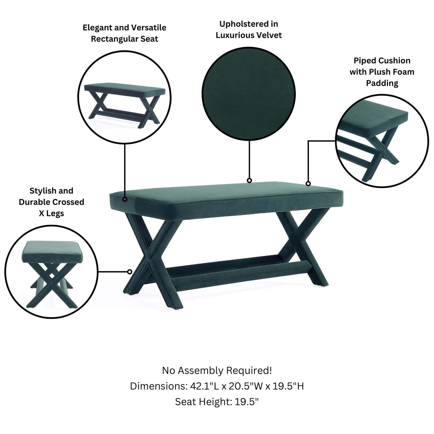 Abigail Double Ottoman Bench in Green - Ornate Home