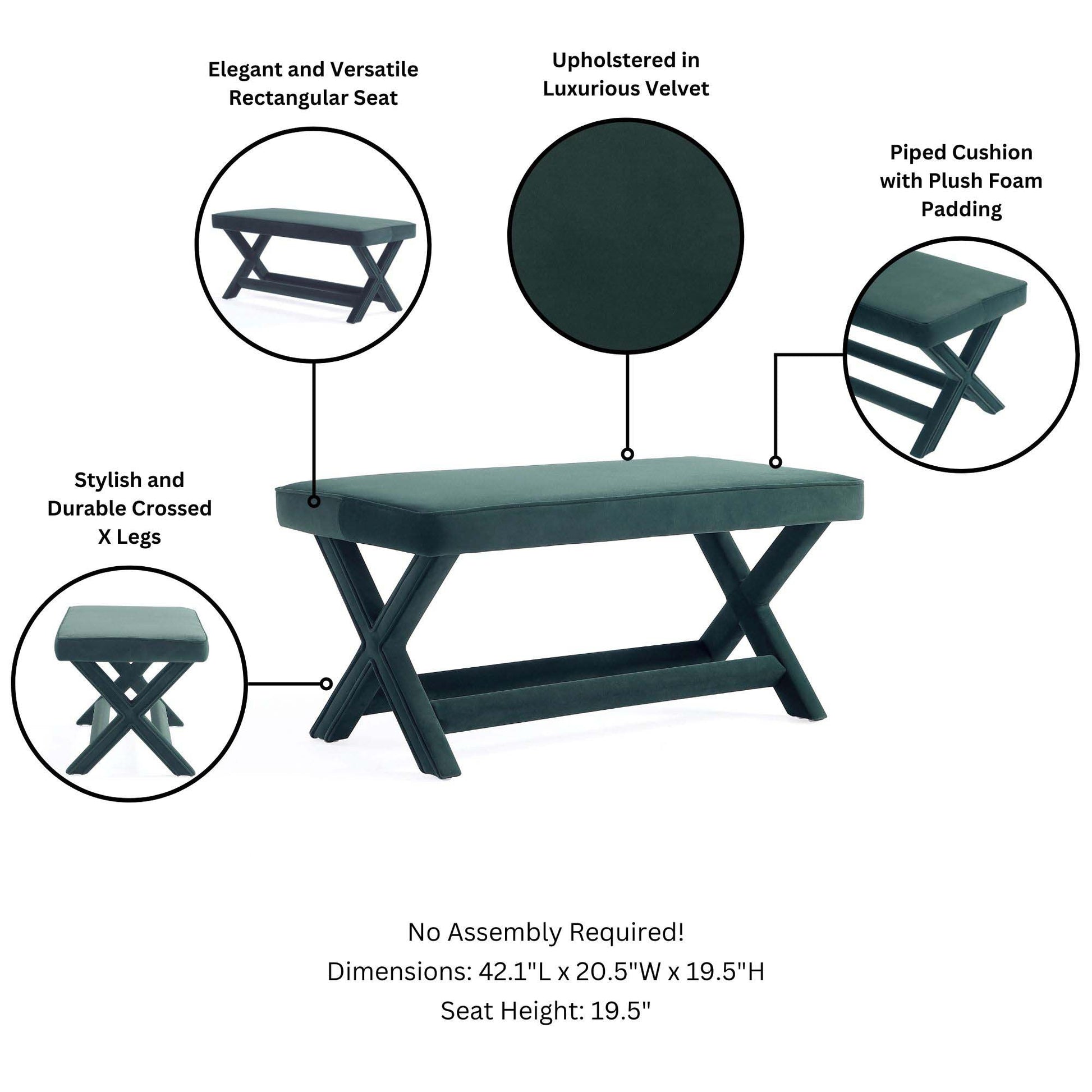Abigail Double Ottoman Bench in Green - Ornate Home