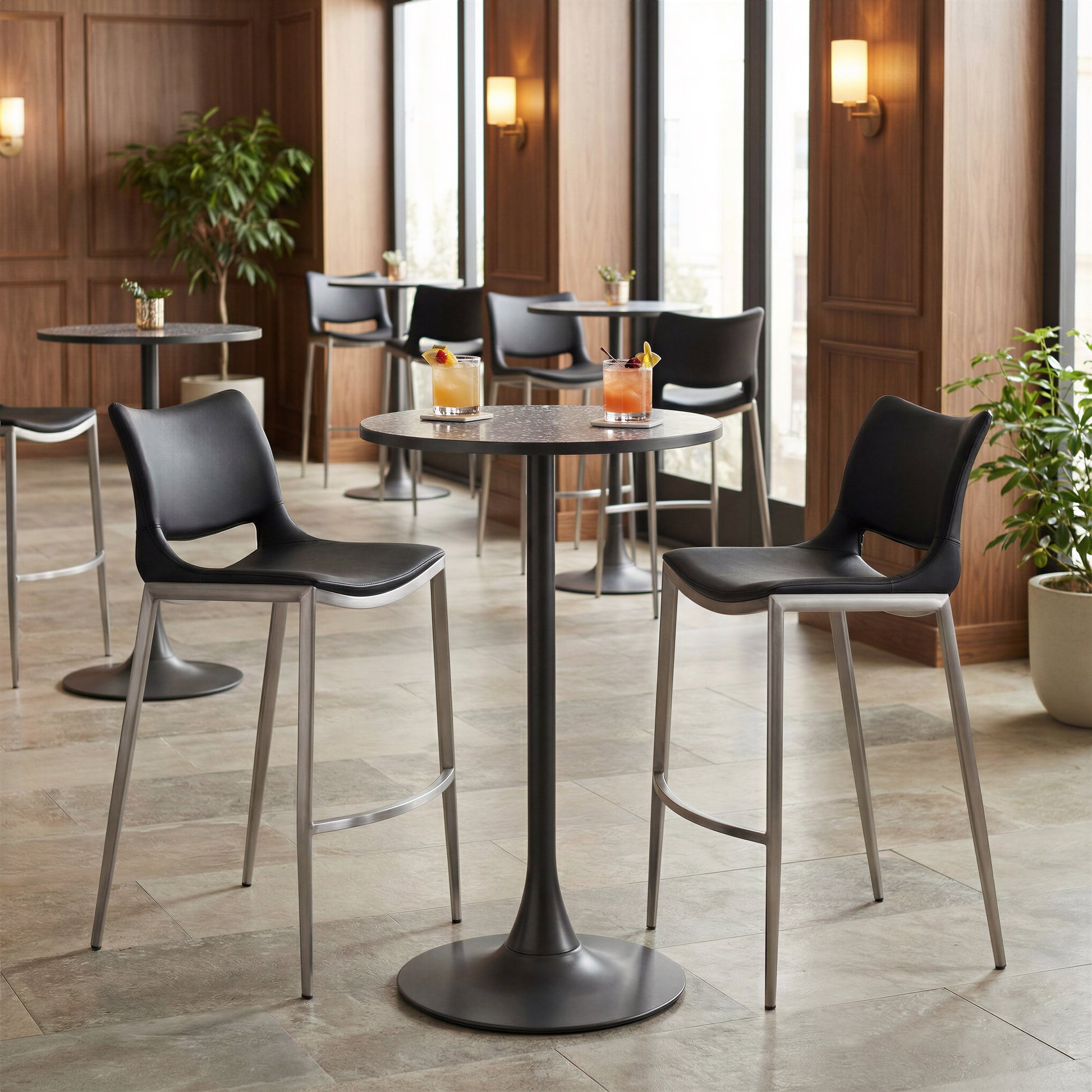 Ace Black & Silver Barstool (Set of 2) - Ornate Home