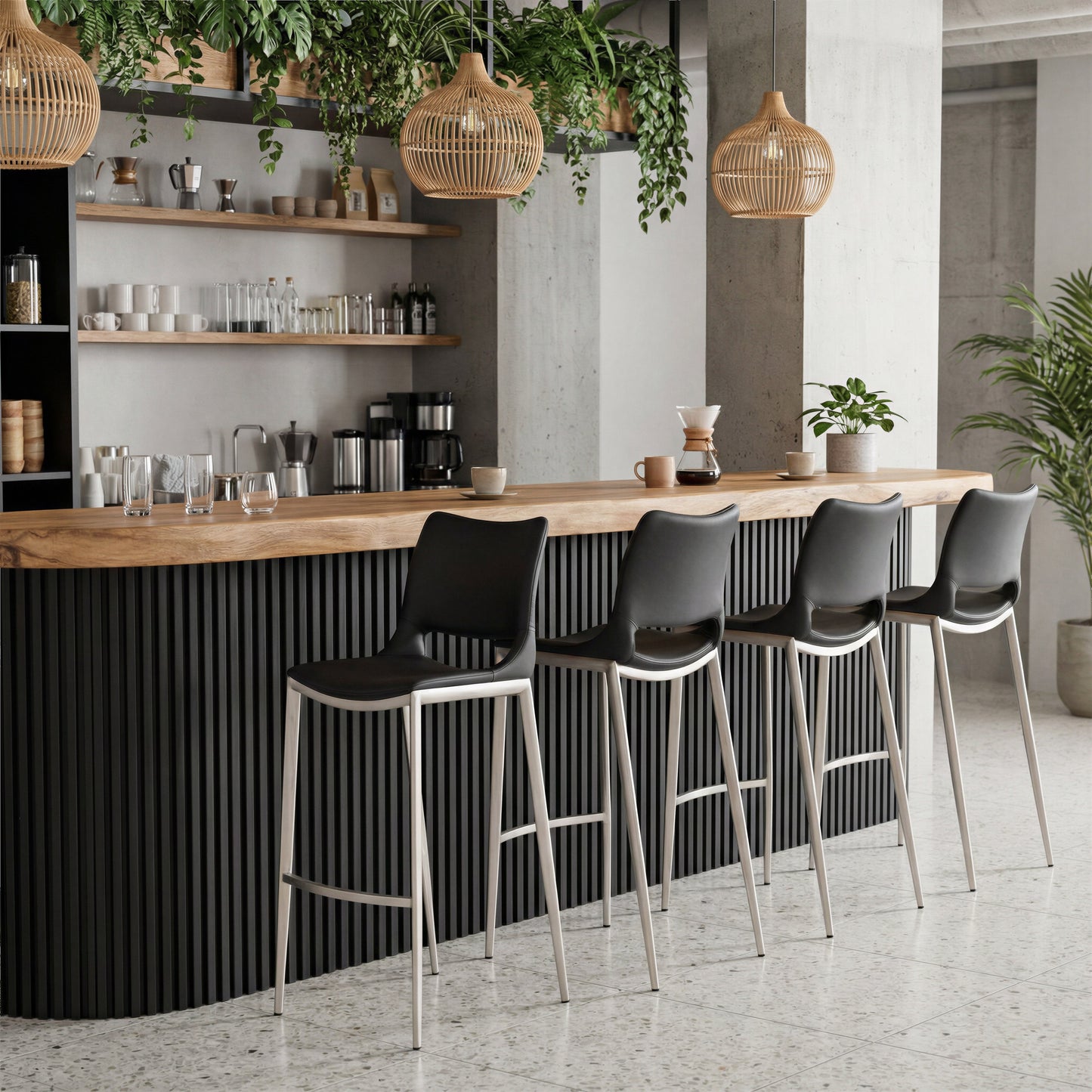Ace Black & Silver Barstool (Set of 2) - Ornate Home
