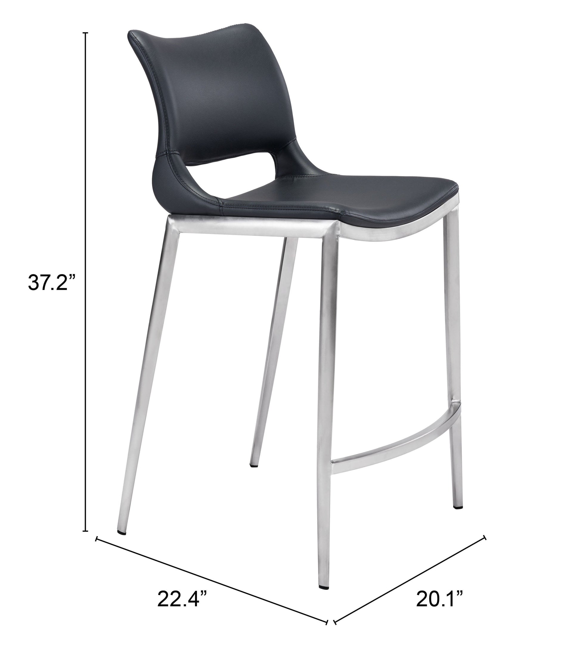Ace Black & Silver Counter Stool (Set of 2) - Ornate Home