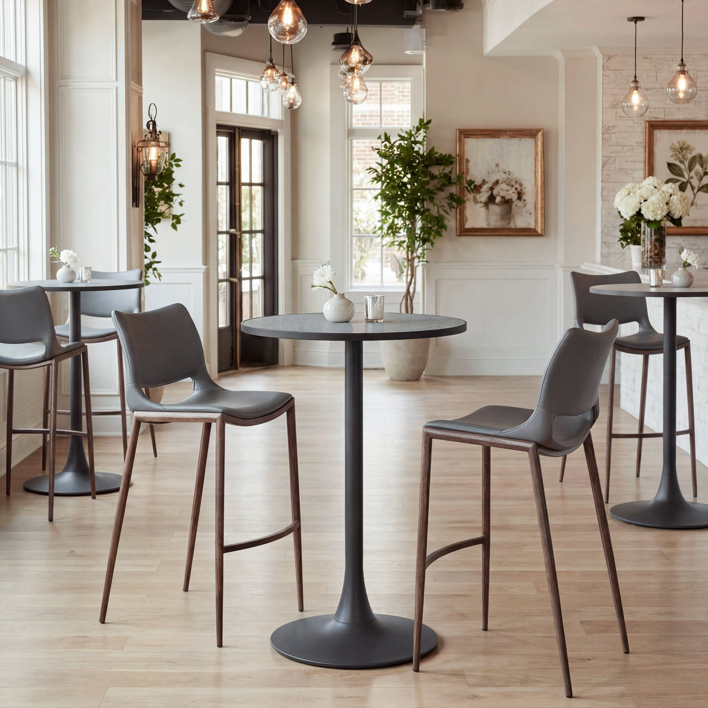 Ace Dark Gray & Walnut Barstool (Set of 2) - Ornate Home