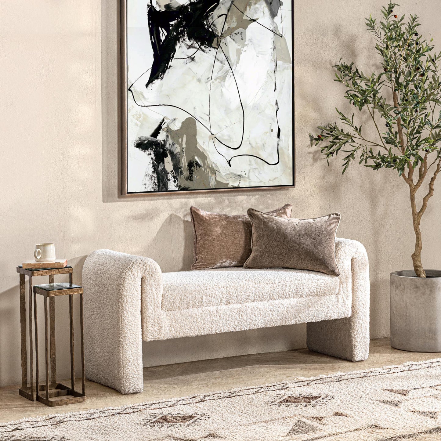 Ada Ivory Fleece Accent Bench - Ornate Home