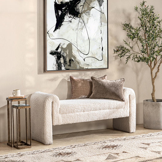 Ada Ivory Fleece Accent Bench - Ornate Home