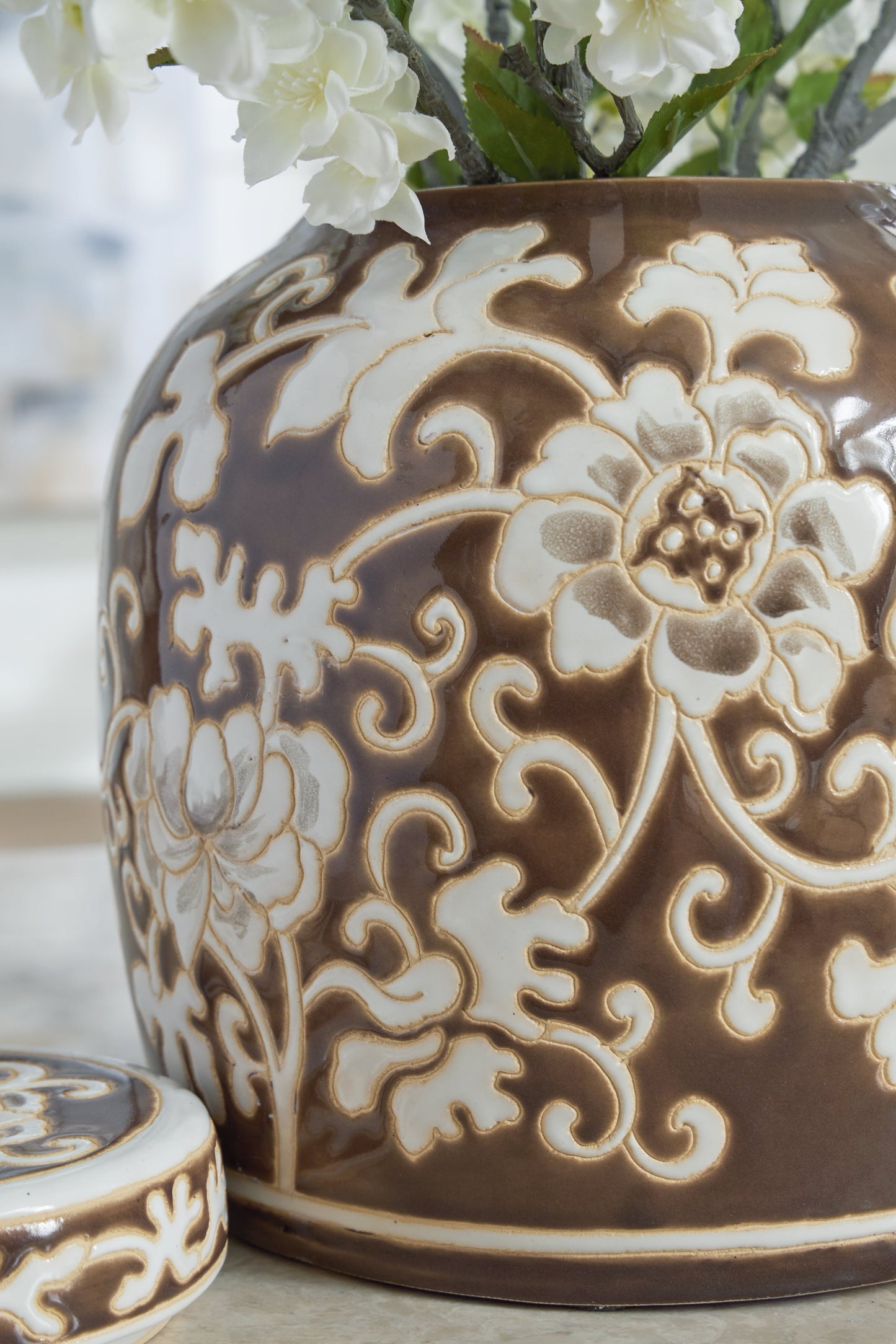 Adalham Brown/Cream Jar- Viva Furn
