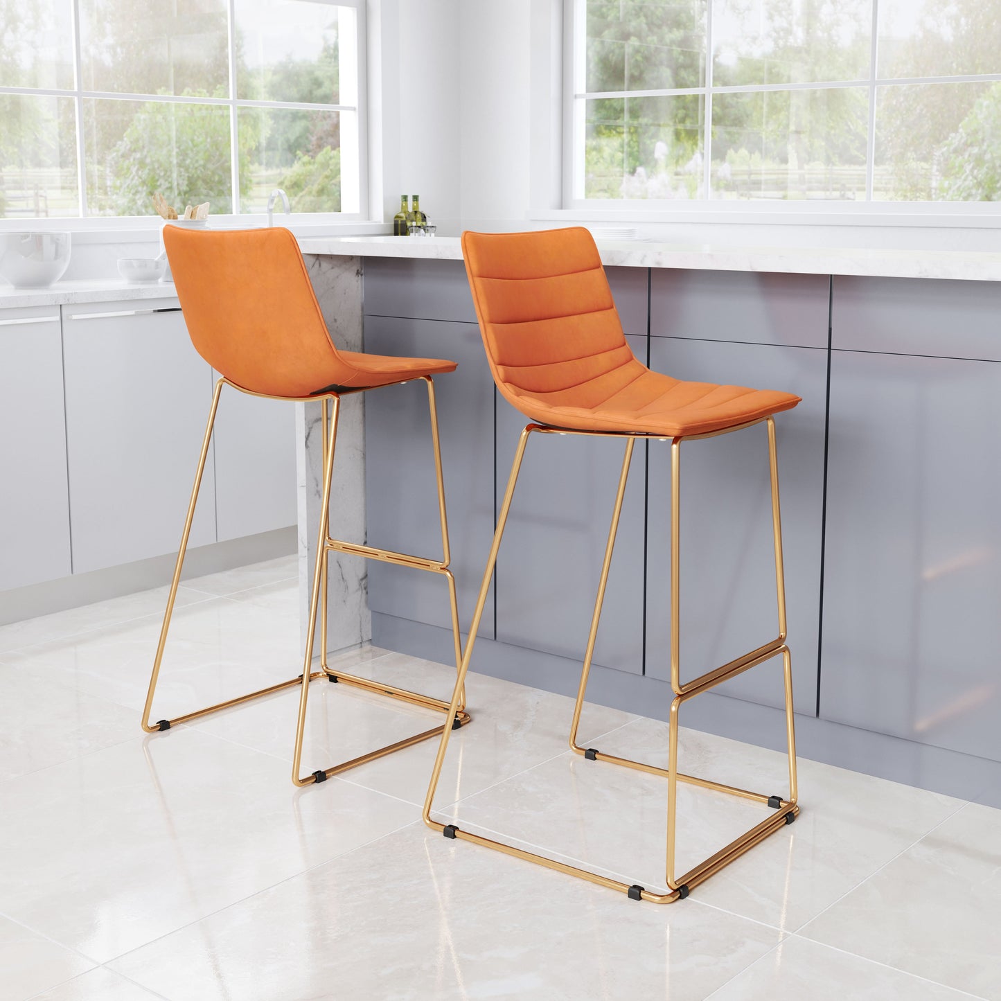 Adele Orange & Gold Barstool (Set of 2) - Ornate Home