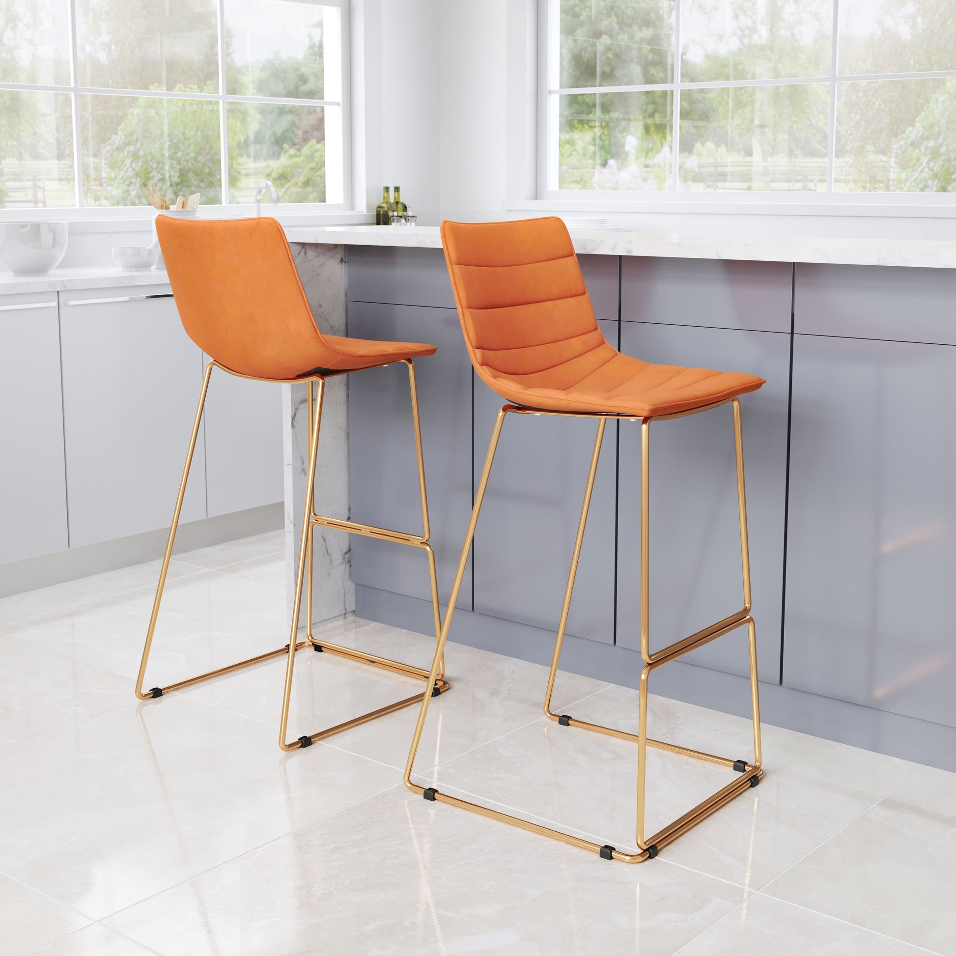 Adele Orange & Gold Barstool (Set of 2) - Ornate Home