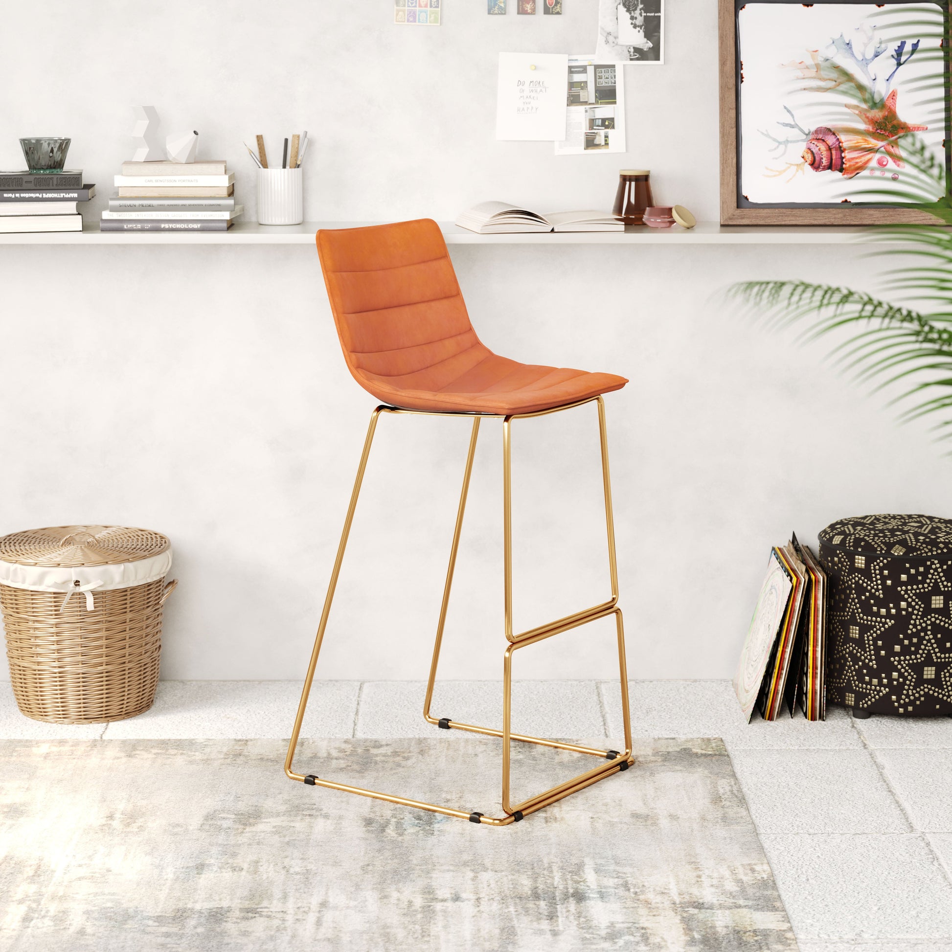 Adele Orange & Gold Barstool (Set of 2) - Ornate Home