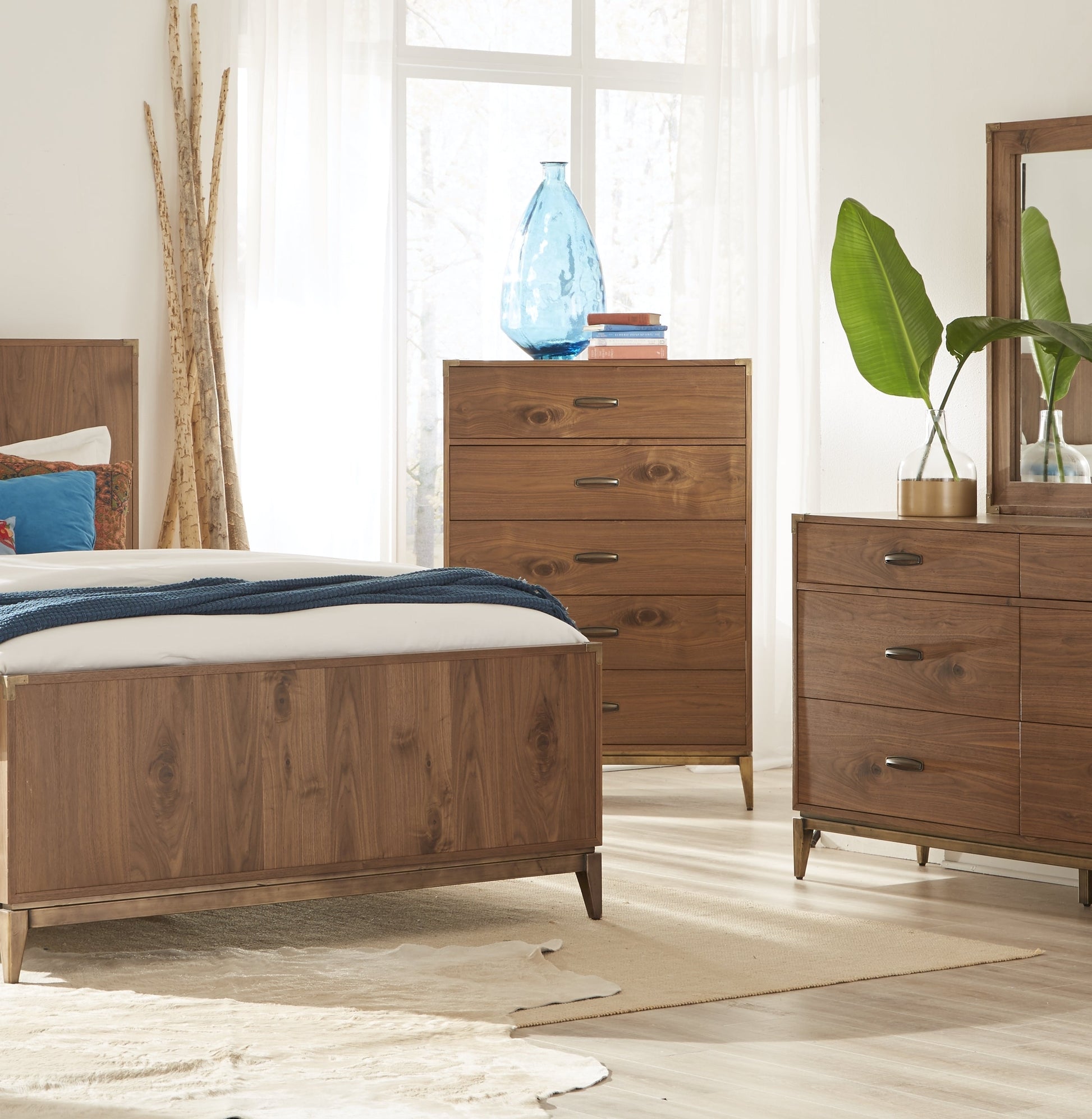 Adler Five Drawer Chest in Natural Walnut - Ornate Home