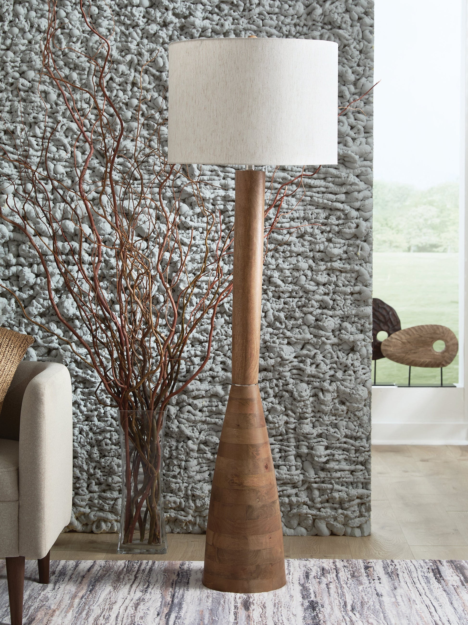 Ailsa Natural Brown Wood Floor Lamp (1/CN)- Viva Furn