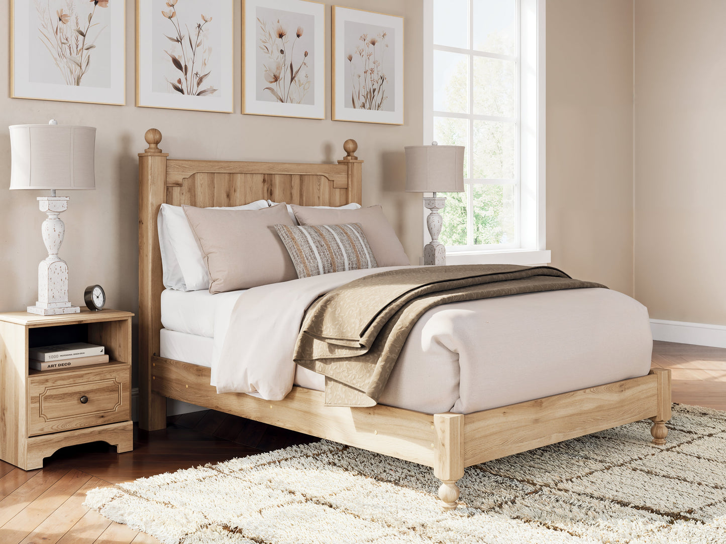 Aleaport Warm Brown Full Panel Bed- Viva Furn